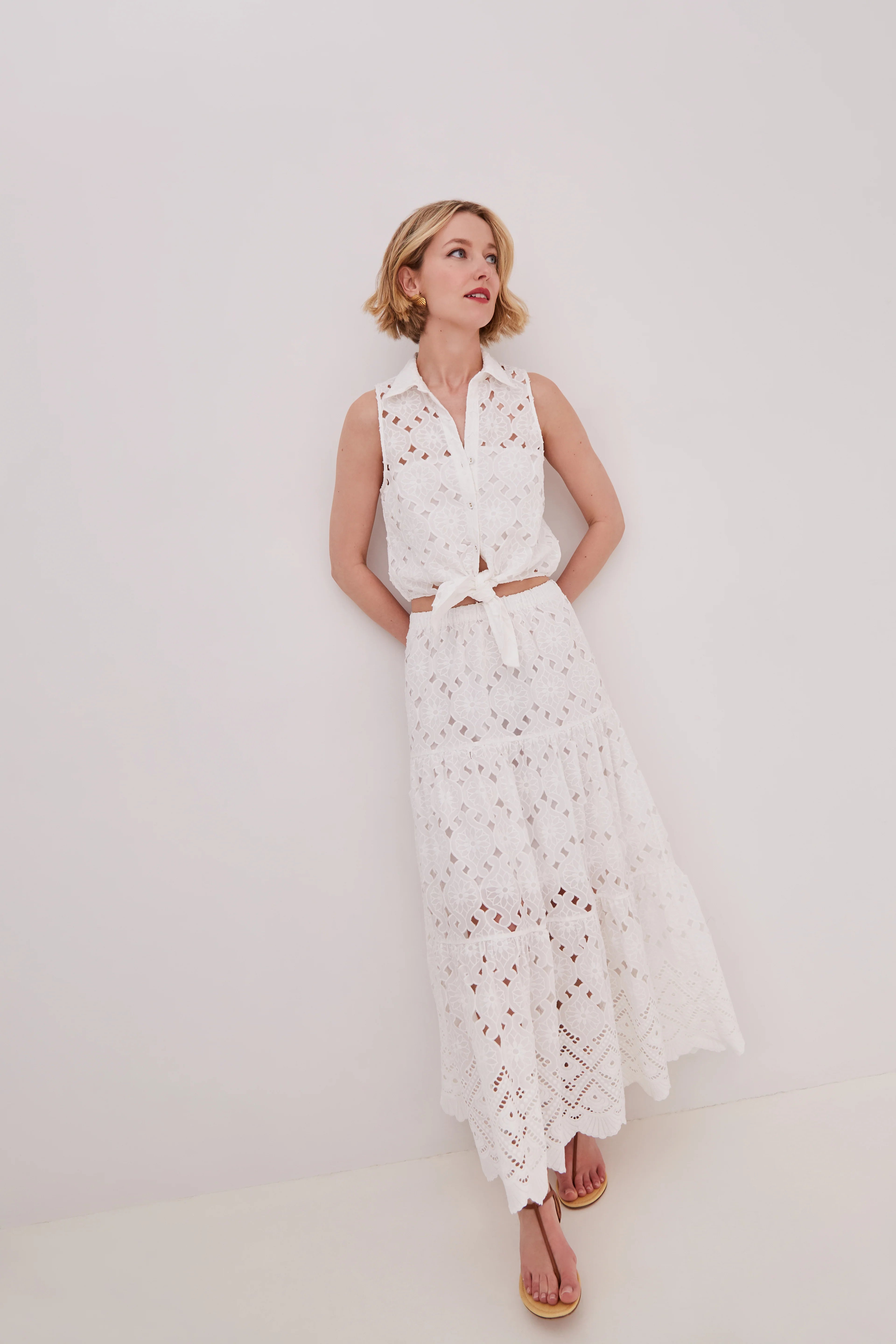 Melanie Skirt, Trellis Eyelet White