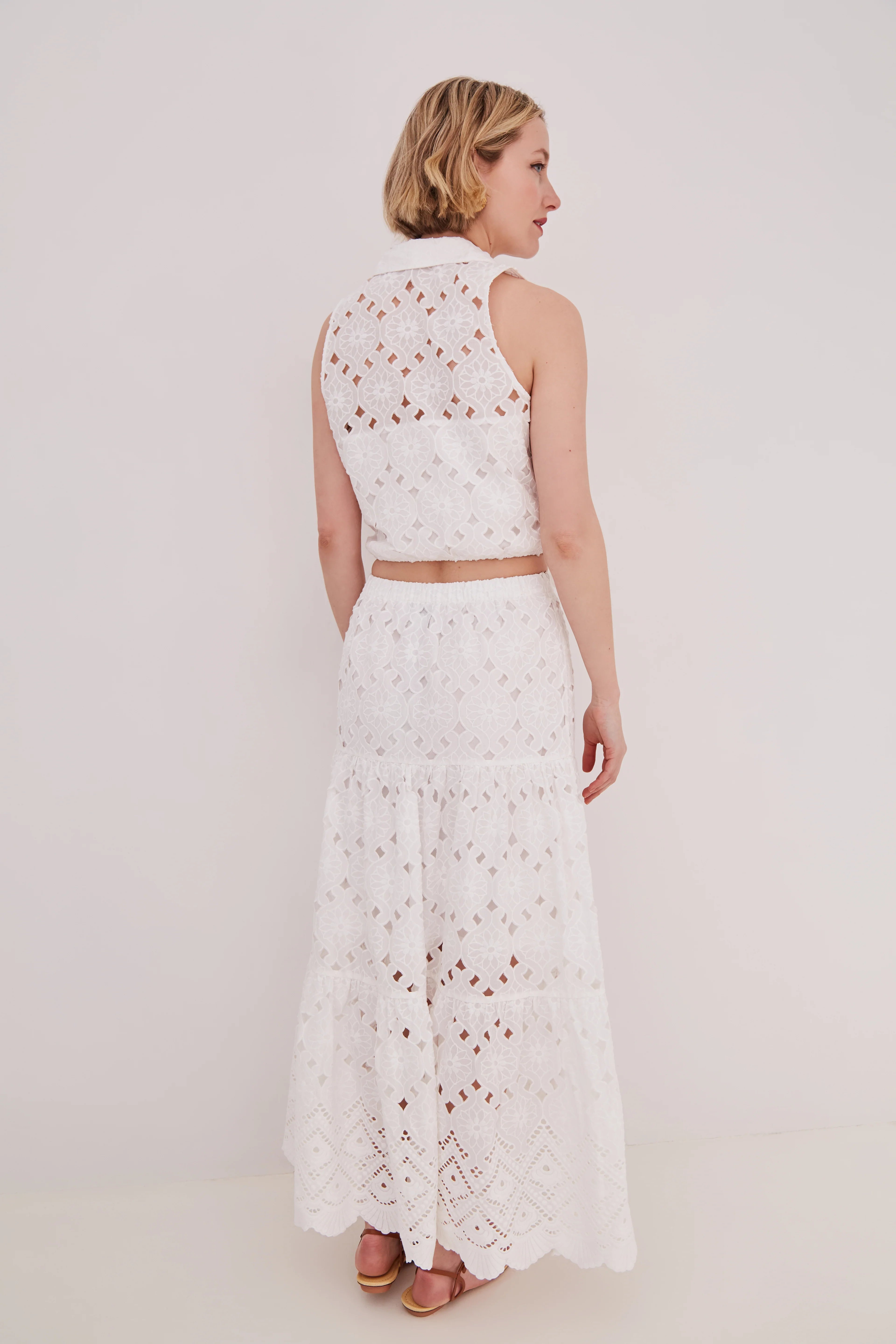 Highland Top, Trellis Eyelet White