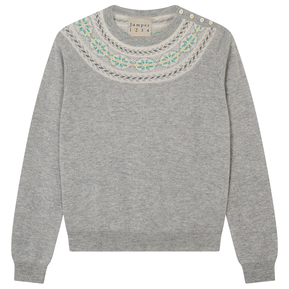 Wool Cashmere Fair Isle Crew, Grey