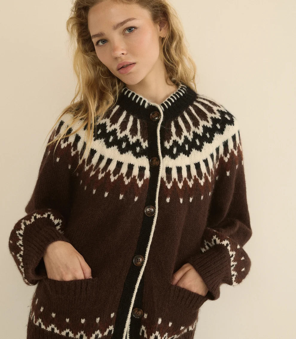 Hue Cardigan, Brun Aberdeen Fair Isle
