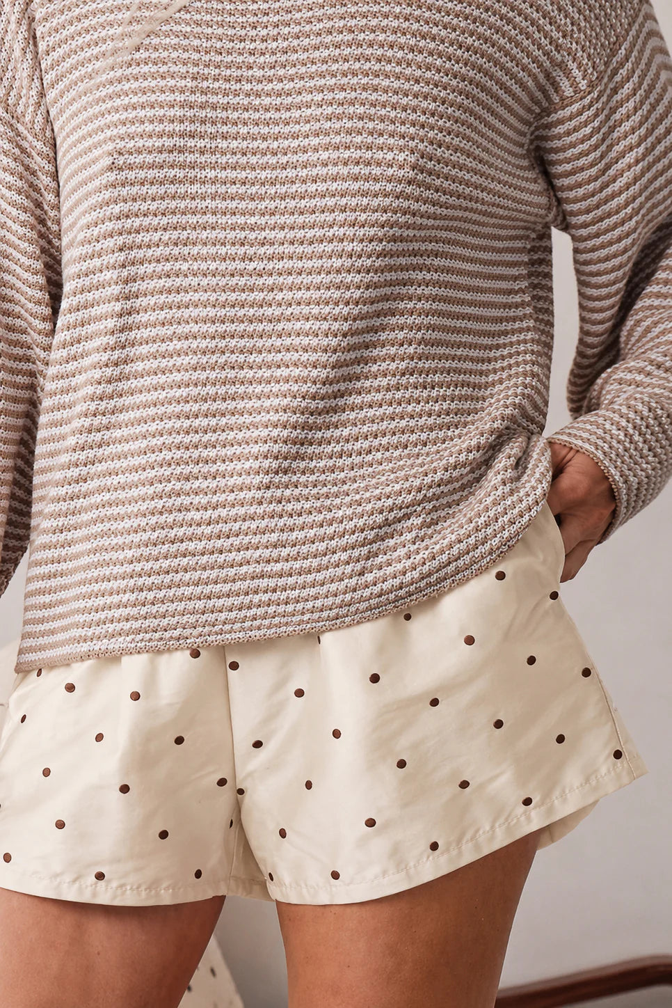 Silk Taffeta Tap Short, Creme Walnut Polka Dot