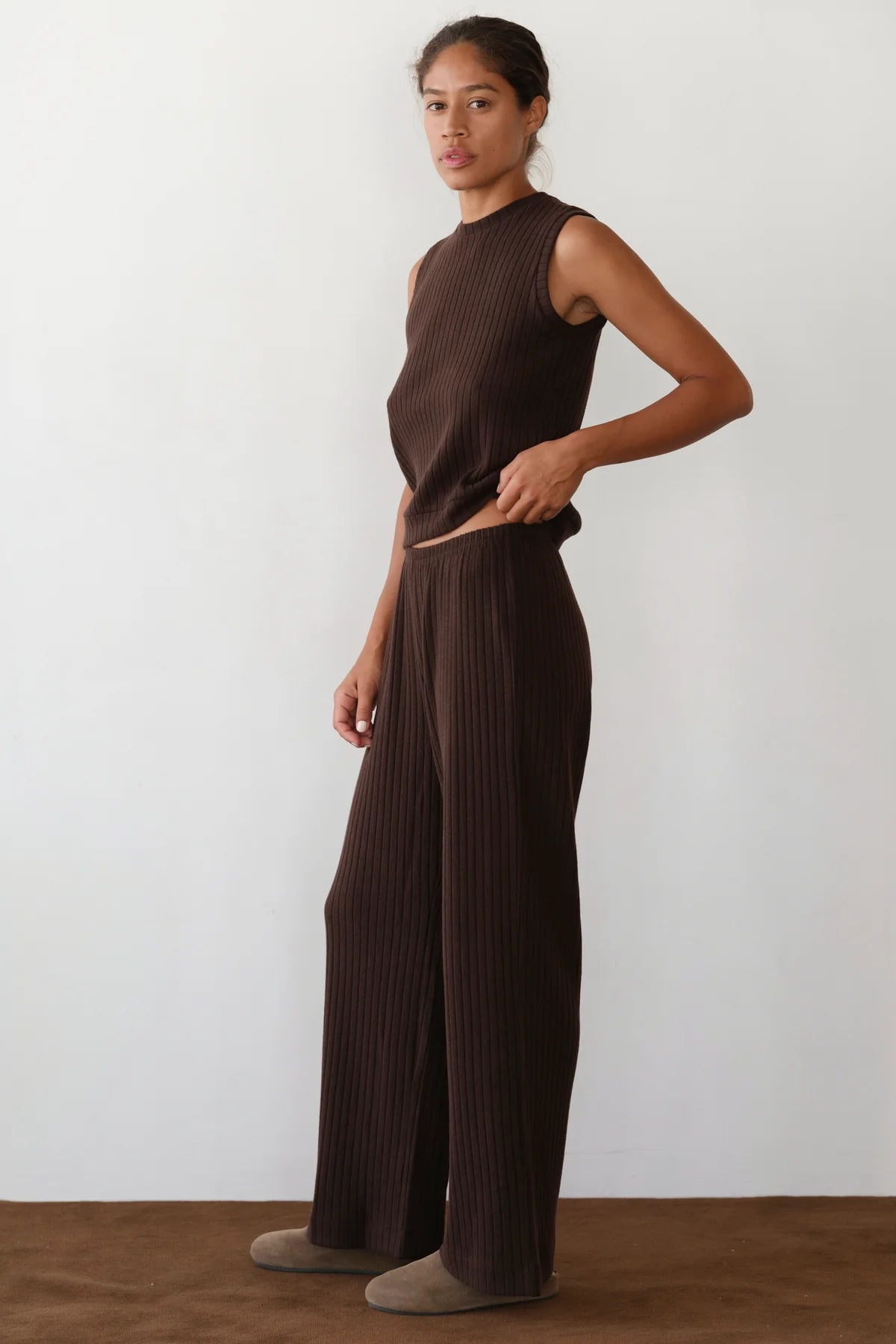 Sweater Rib Simple Pant, Espresso