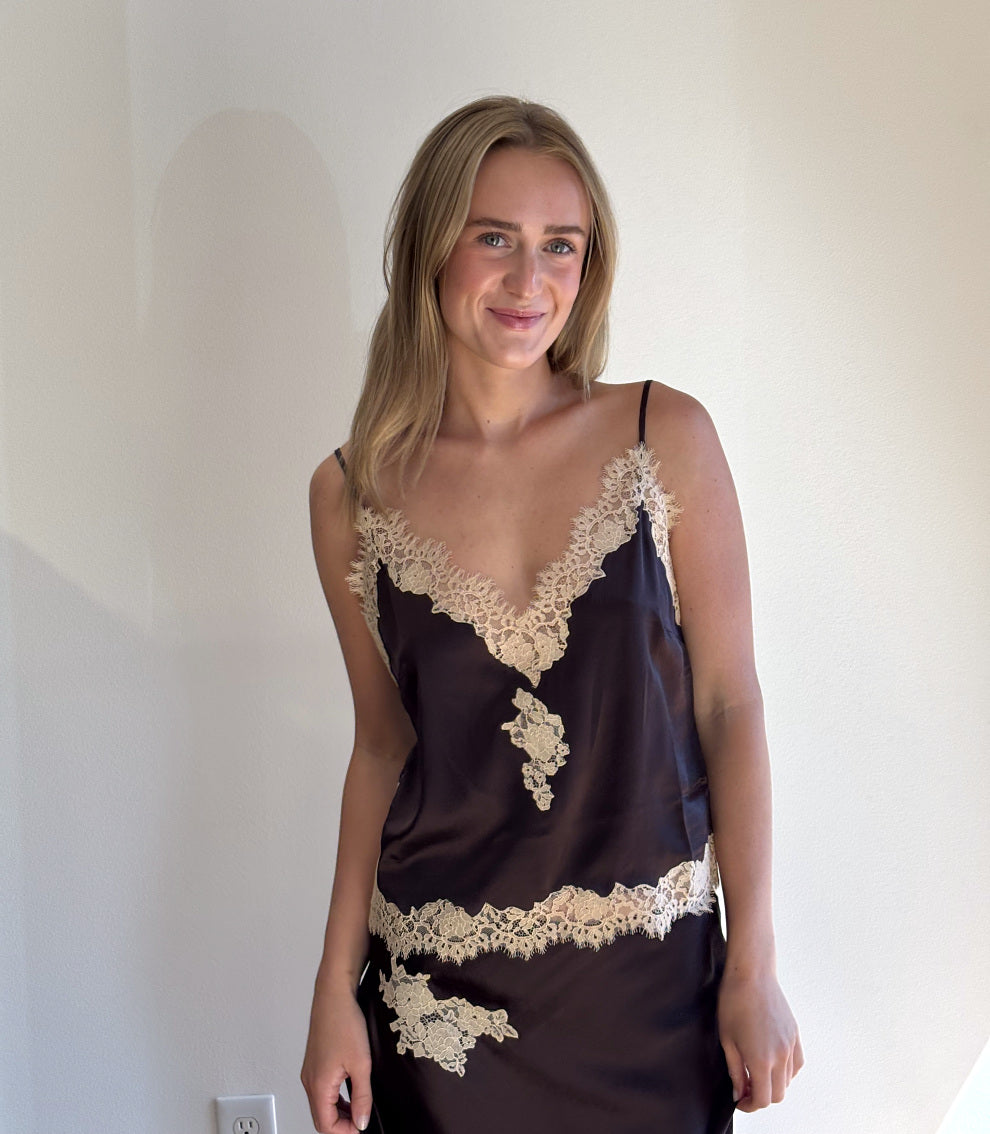 Kira Top, Equestrian Brown with Cream Lace