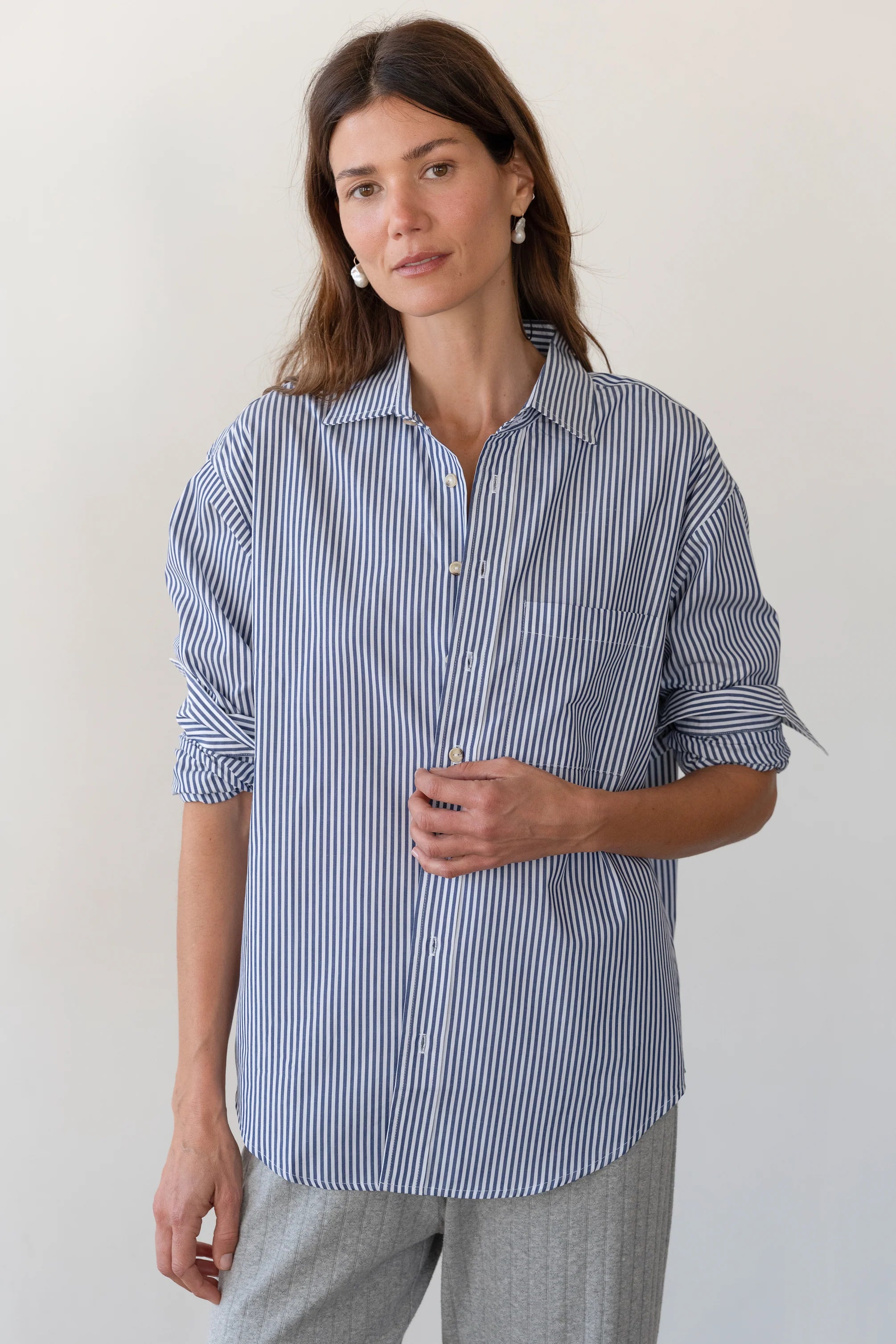 Pop Shirt, Navy Stripe