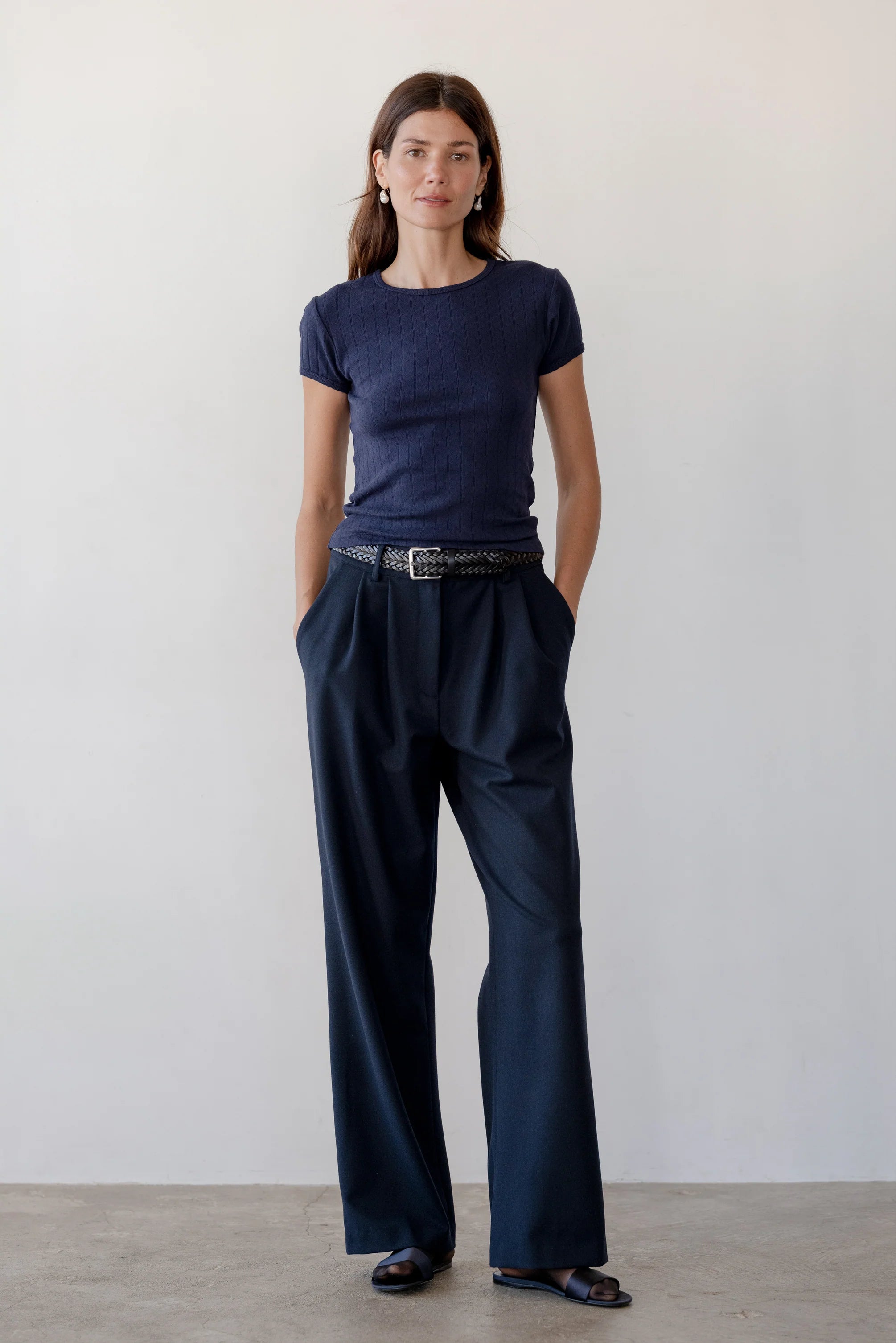 Pointelle Baby Tee, Navy