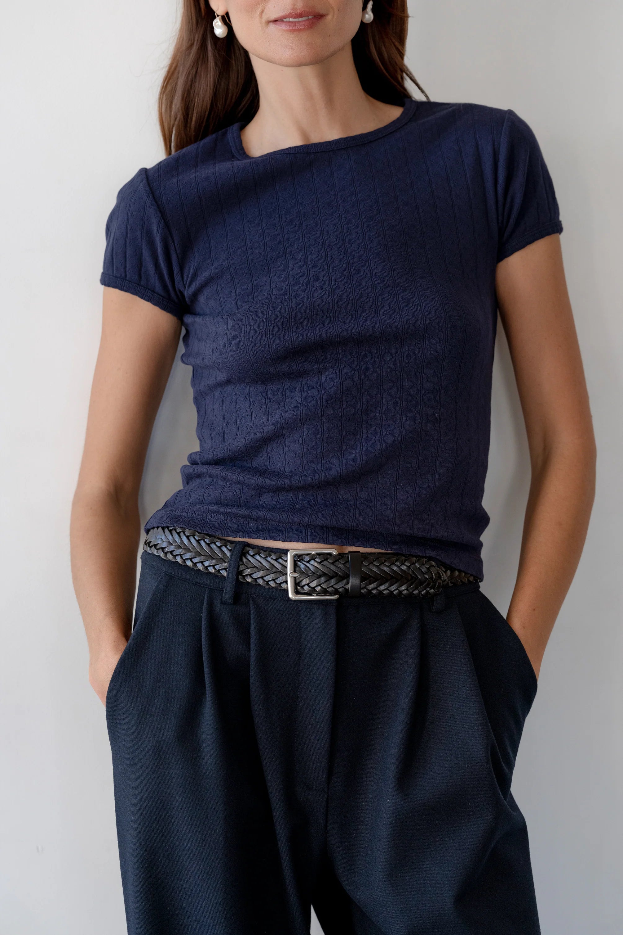 Pointelle Baby Tee, Navy
