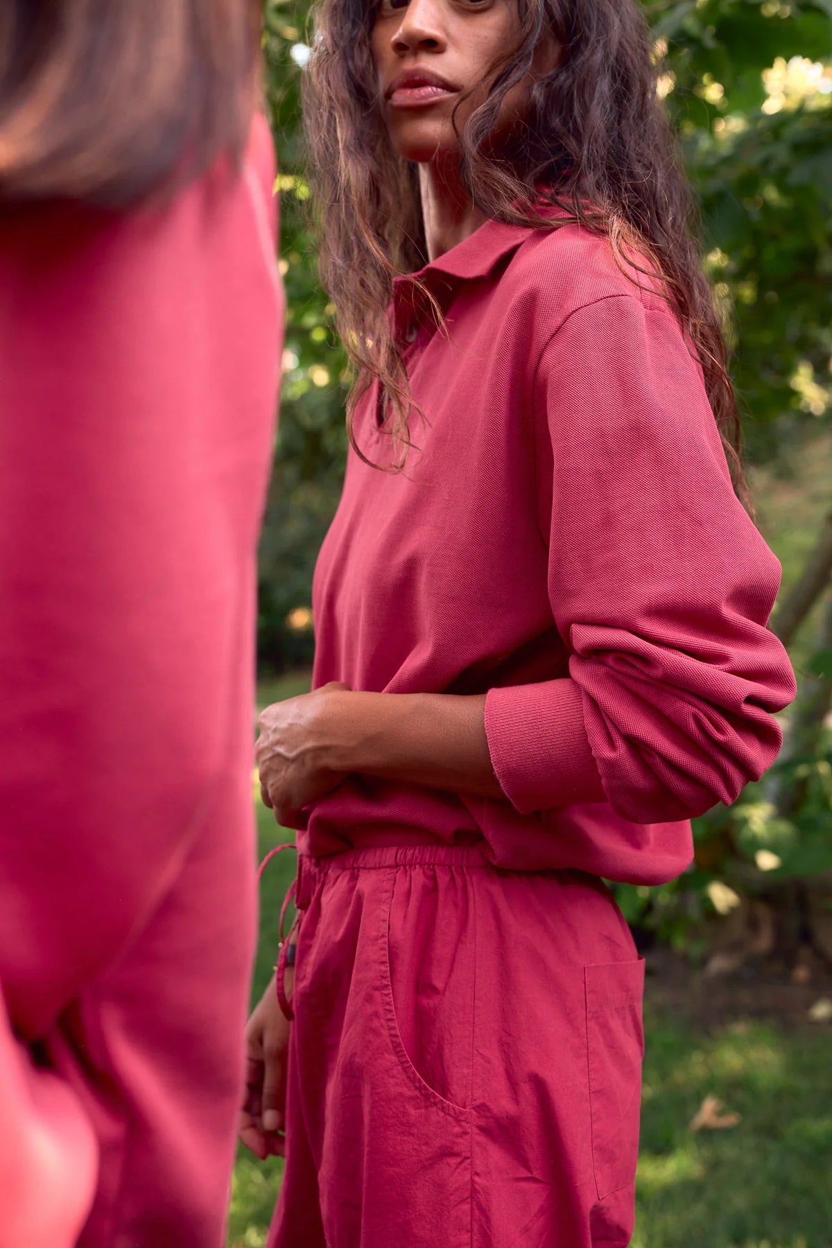Pique Longsleeve Polo, Raspberry