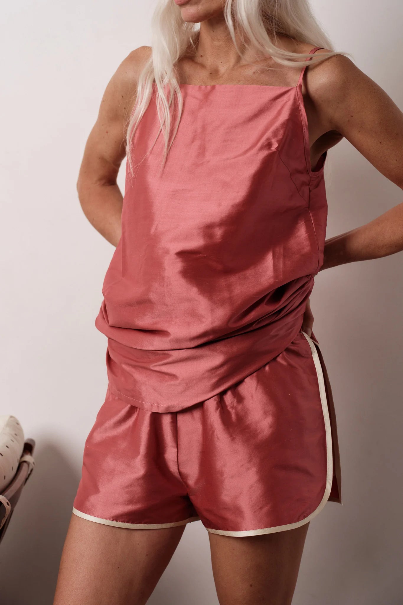 Silk Taffeta Stripe Short, Rhubarb