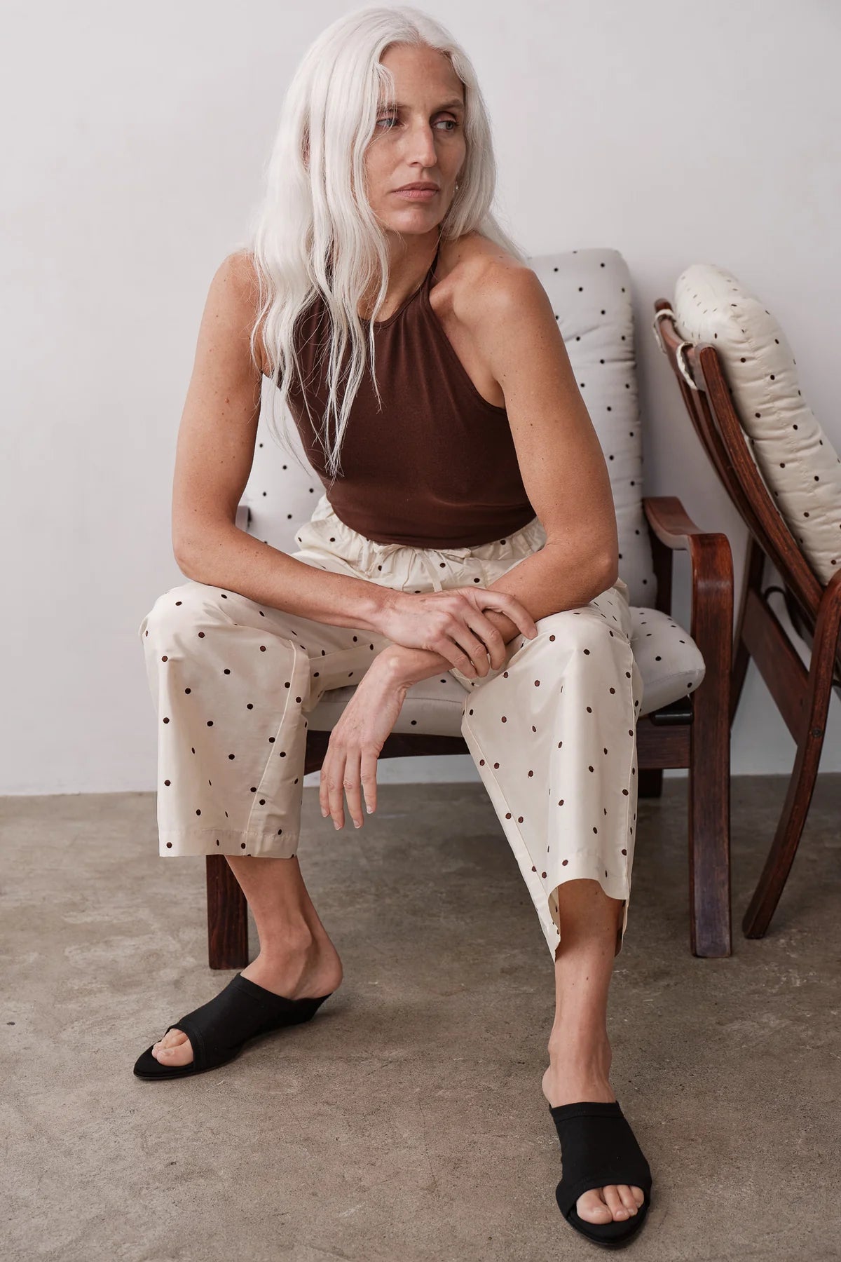 Silk Taffeta Cargo Pant, Creme Polka Dot