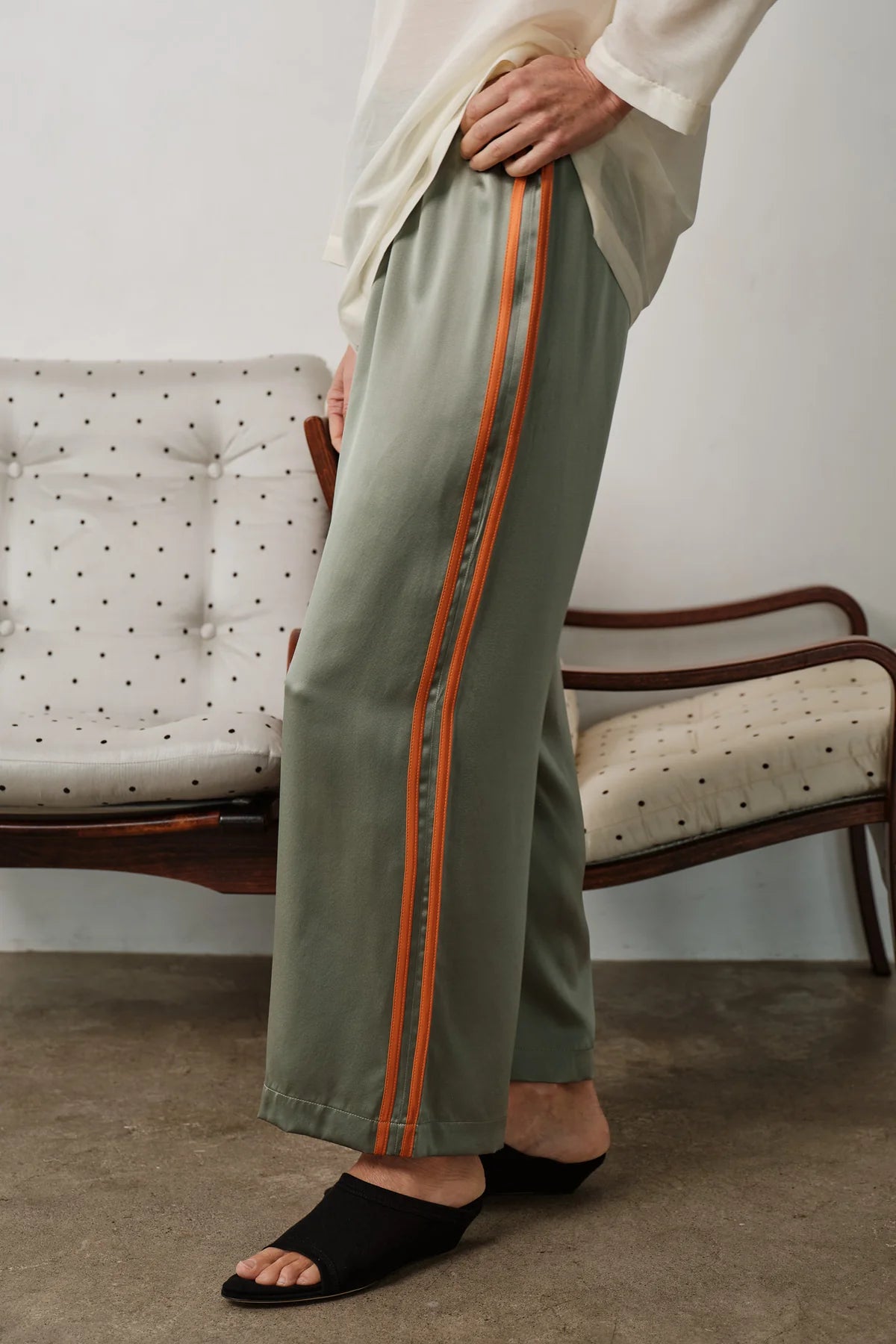 Silk Stripe Crop Pant, Dill & Apricot