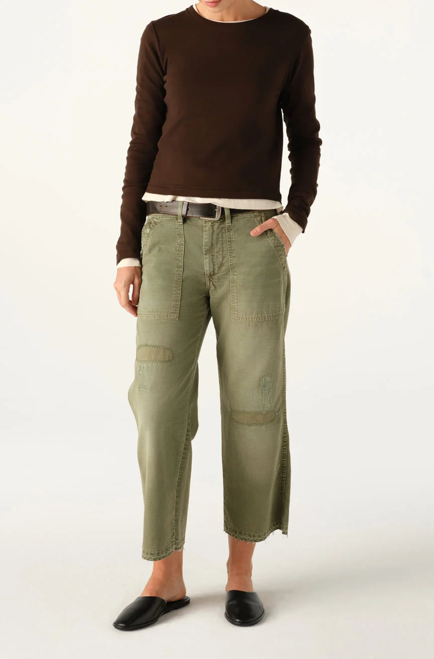 Easy Army Slouch Crop in Surplus Mended