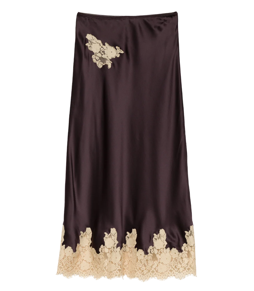 Elowen Skirt, Equestrian Brown with Cream Lace