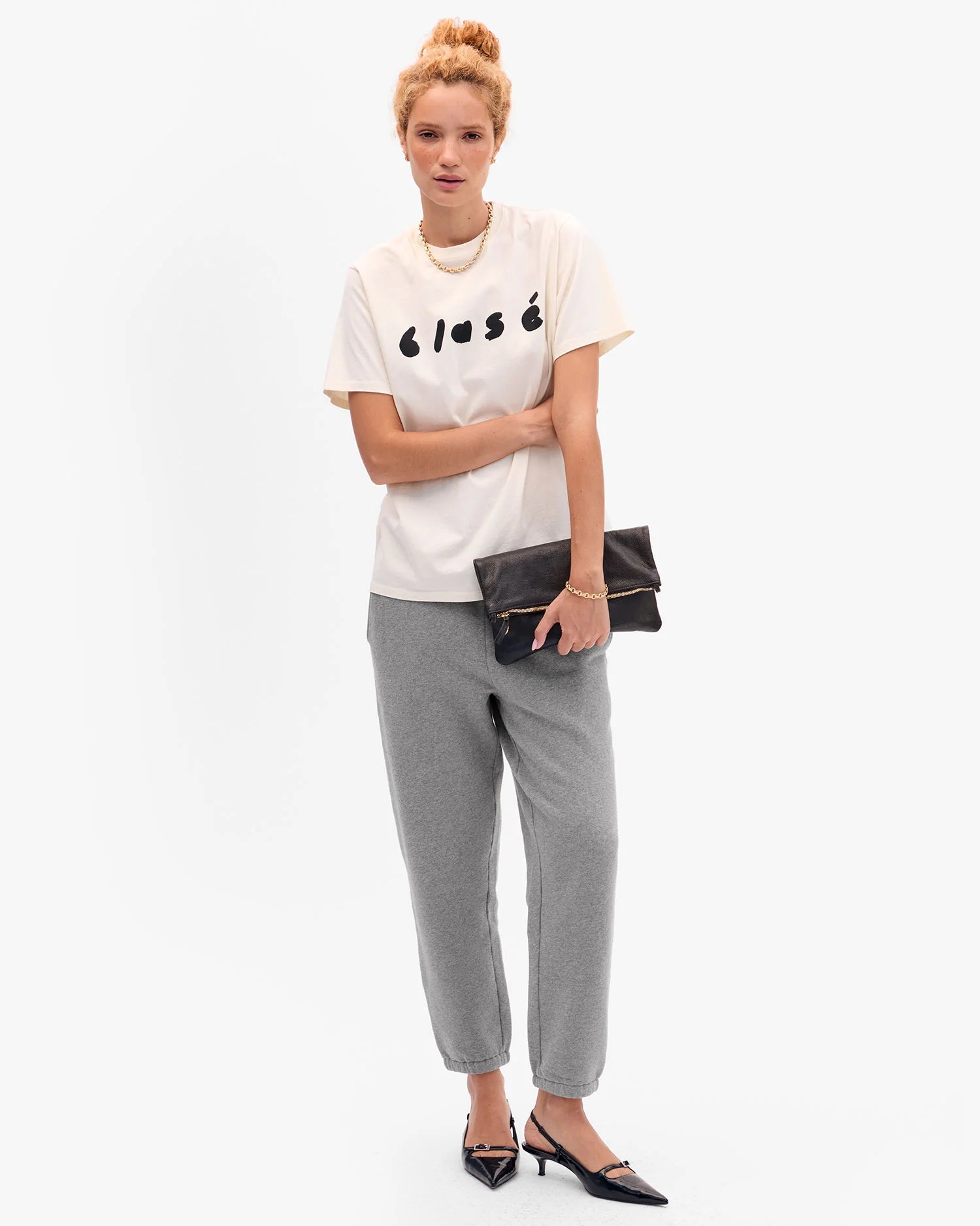 Foldover Clutch, Black Petit Caviar
