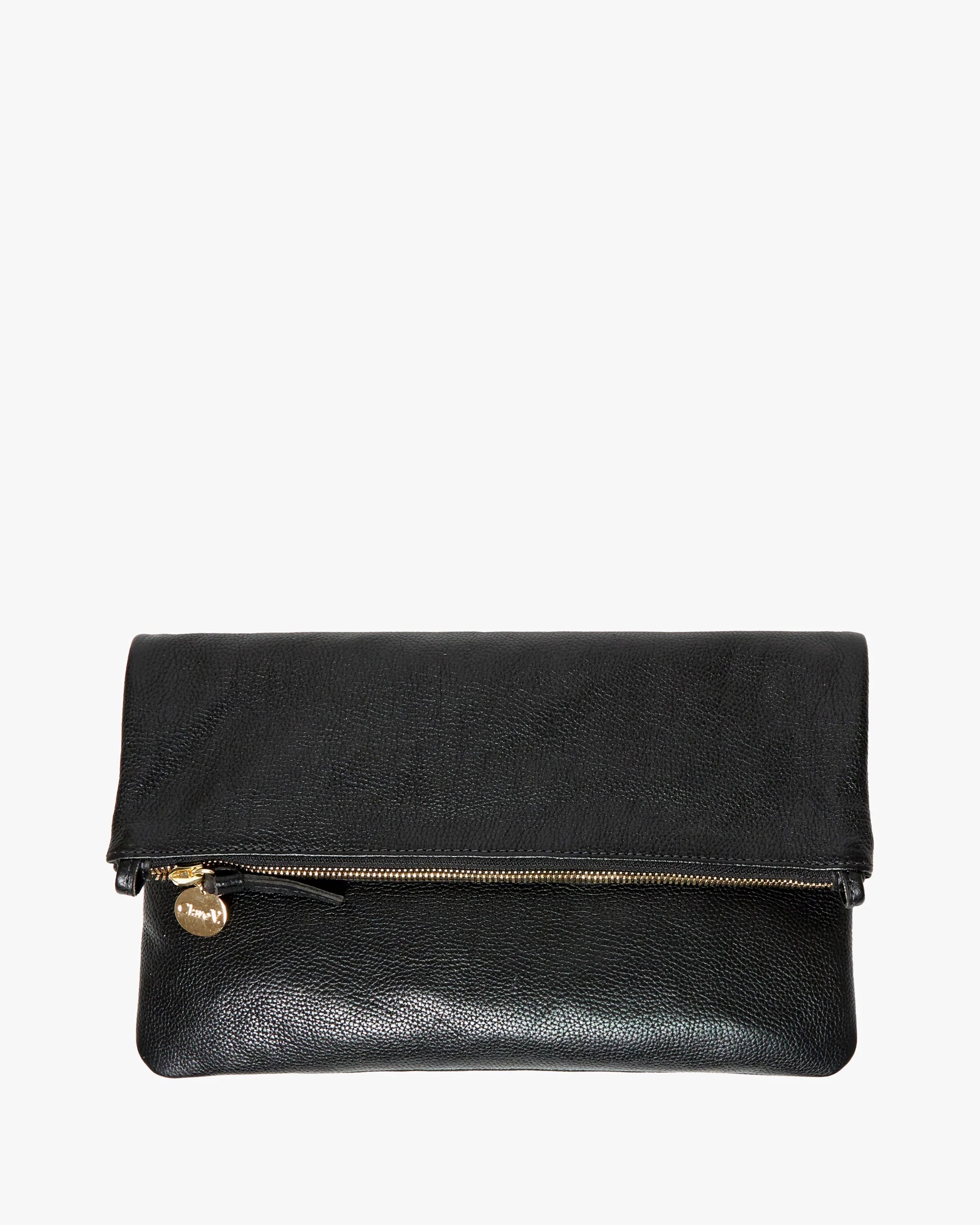 Foldover Clutch, Black Petit Caviar