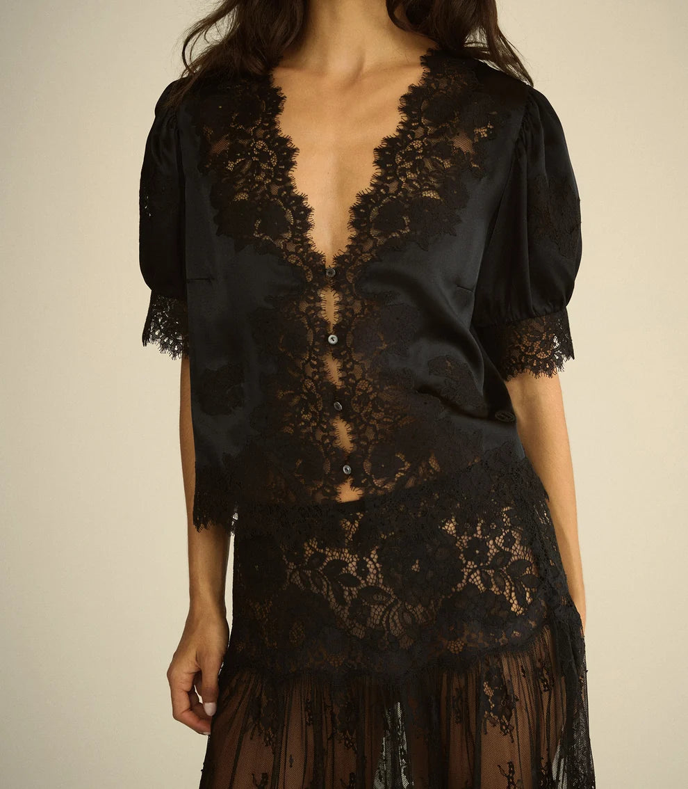 Idella Silk Satin Top, Black