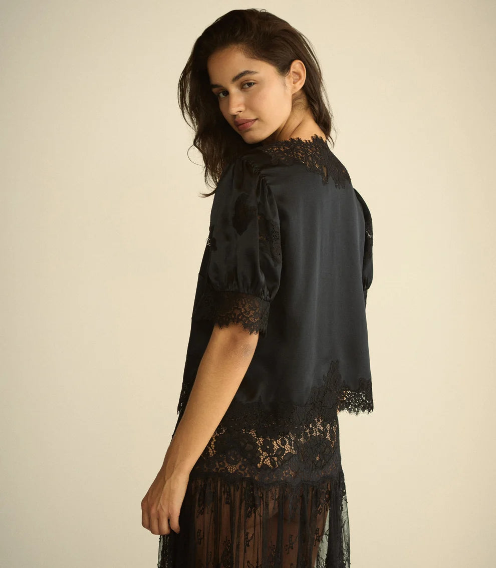 Idella Silk Satin Top, Black