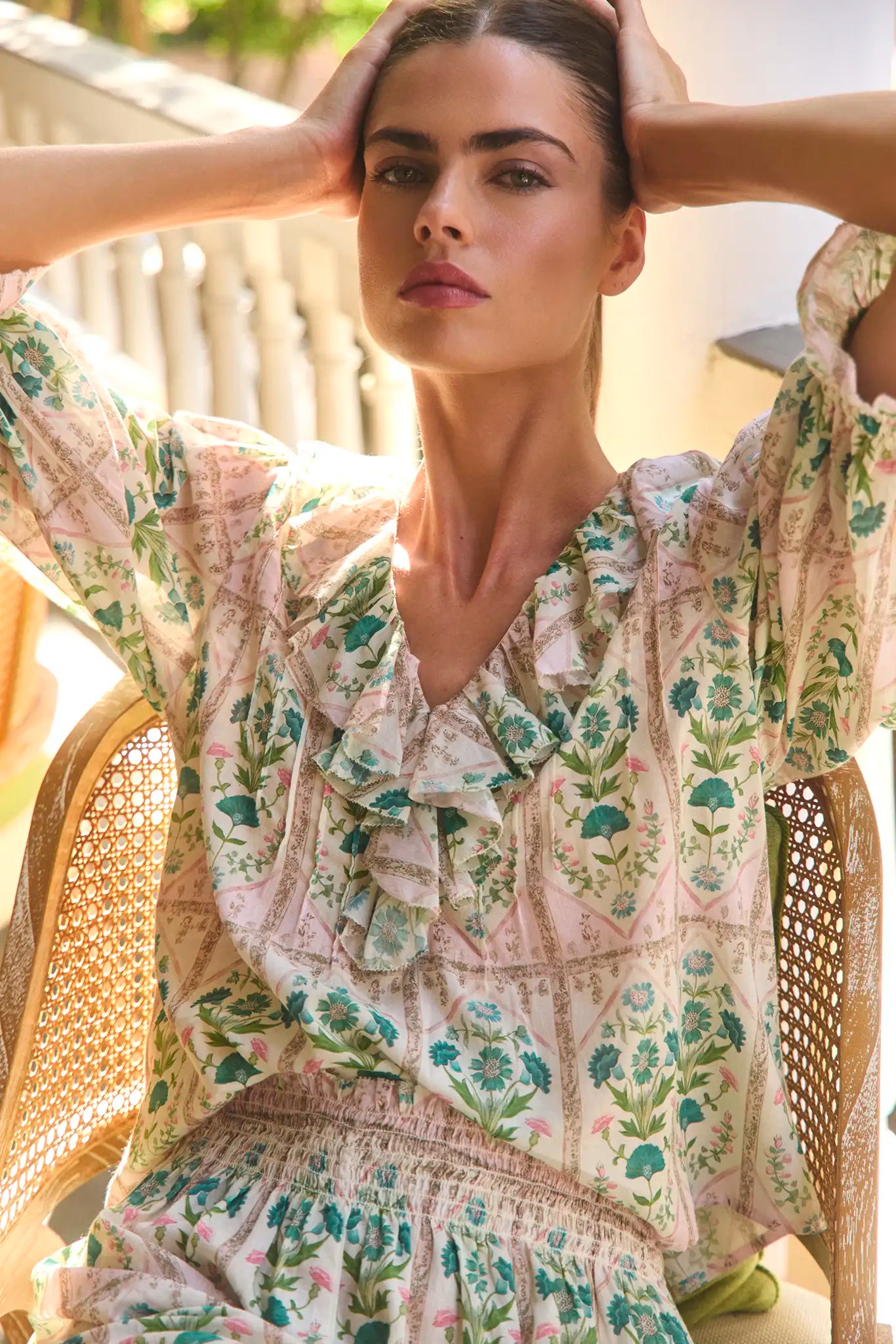 Imogen Blouse, Pink Trellis