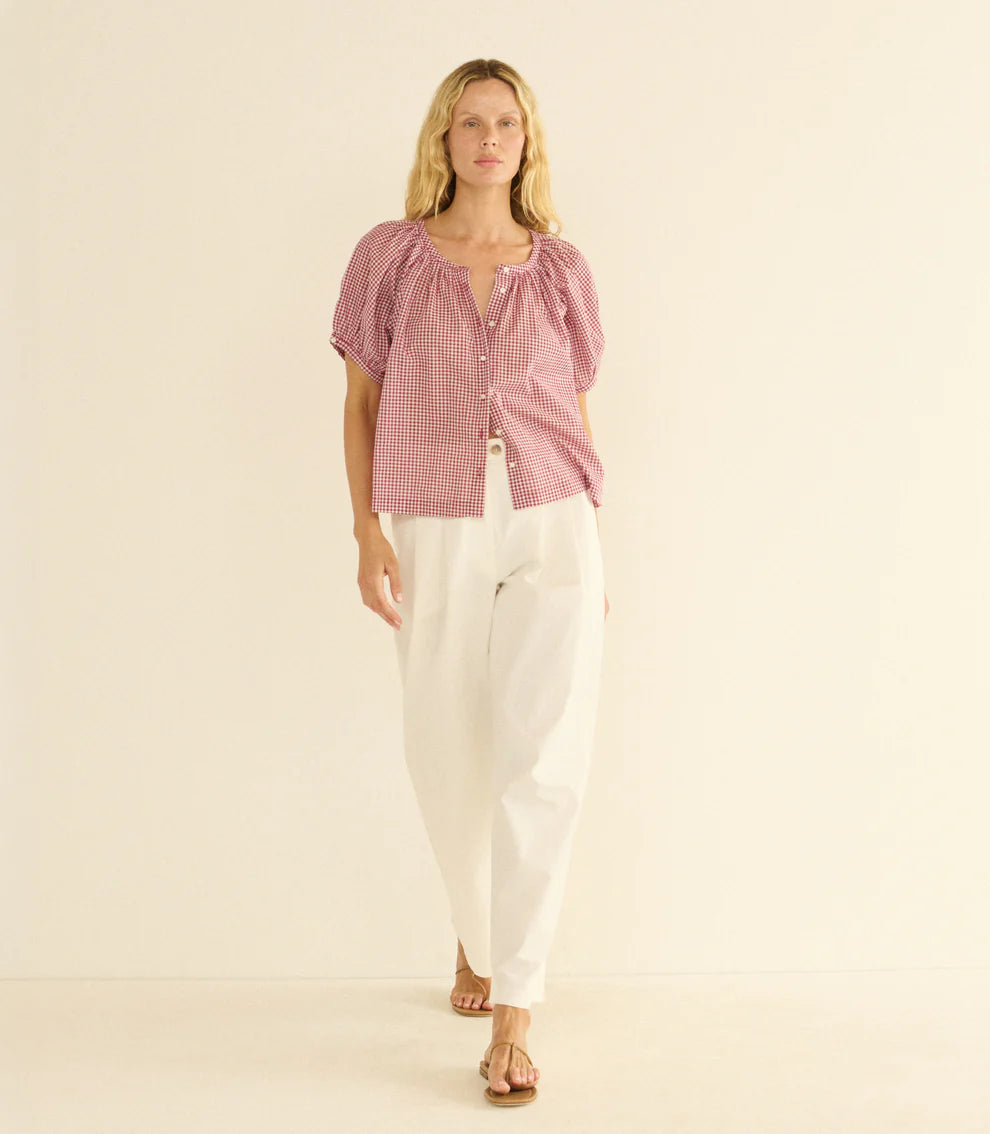 June Top, Mulberry Gingham