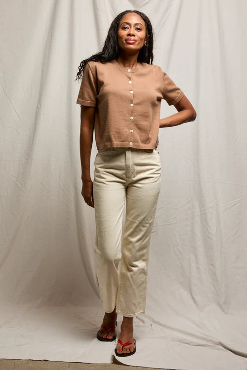 maude crew neck cardigan, mocha