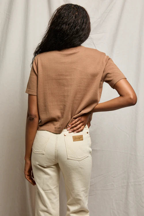 maude crew neck cardigan, mocha