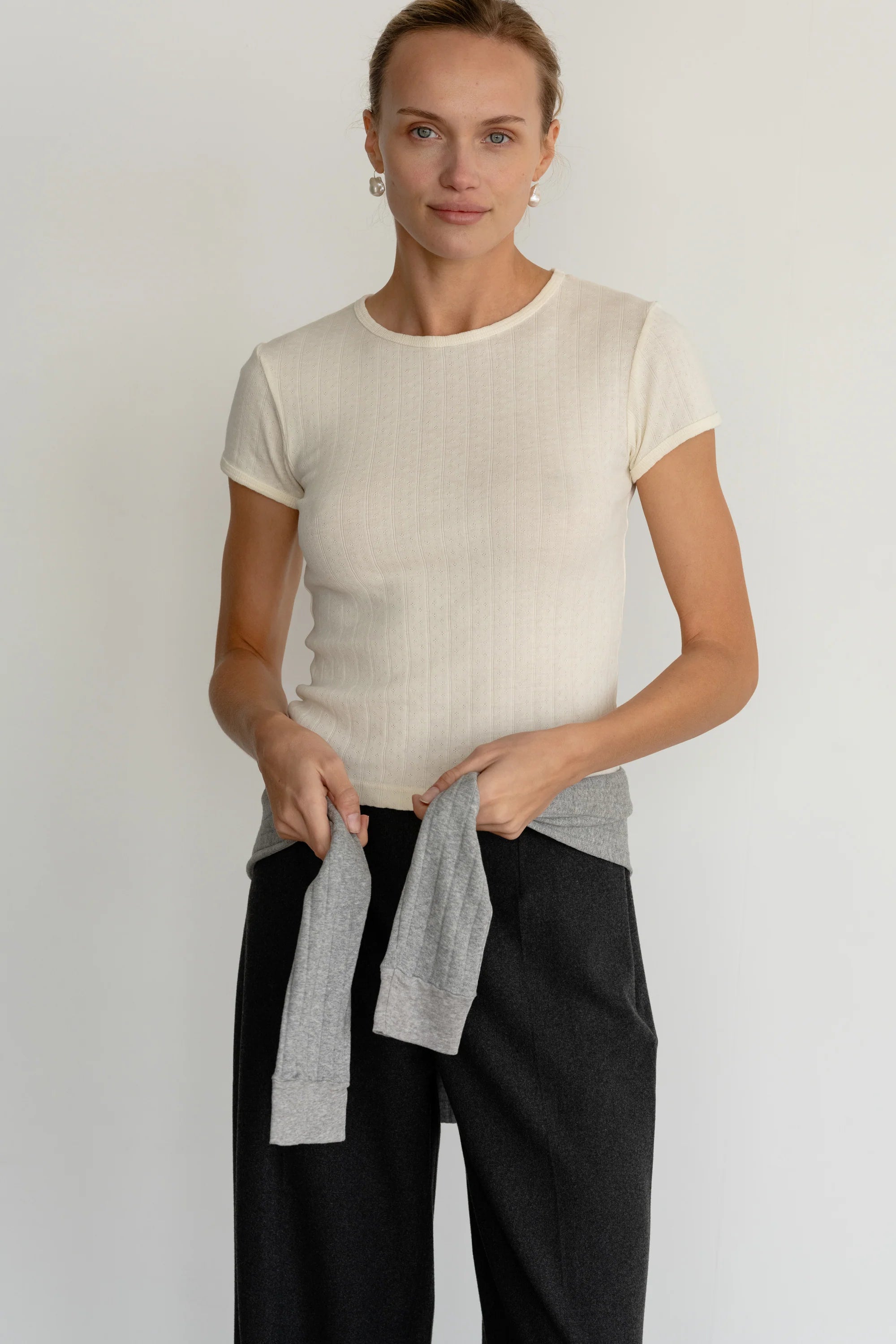 Pointelle Baby Tee, Creme