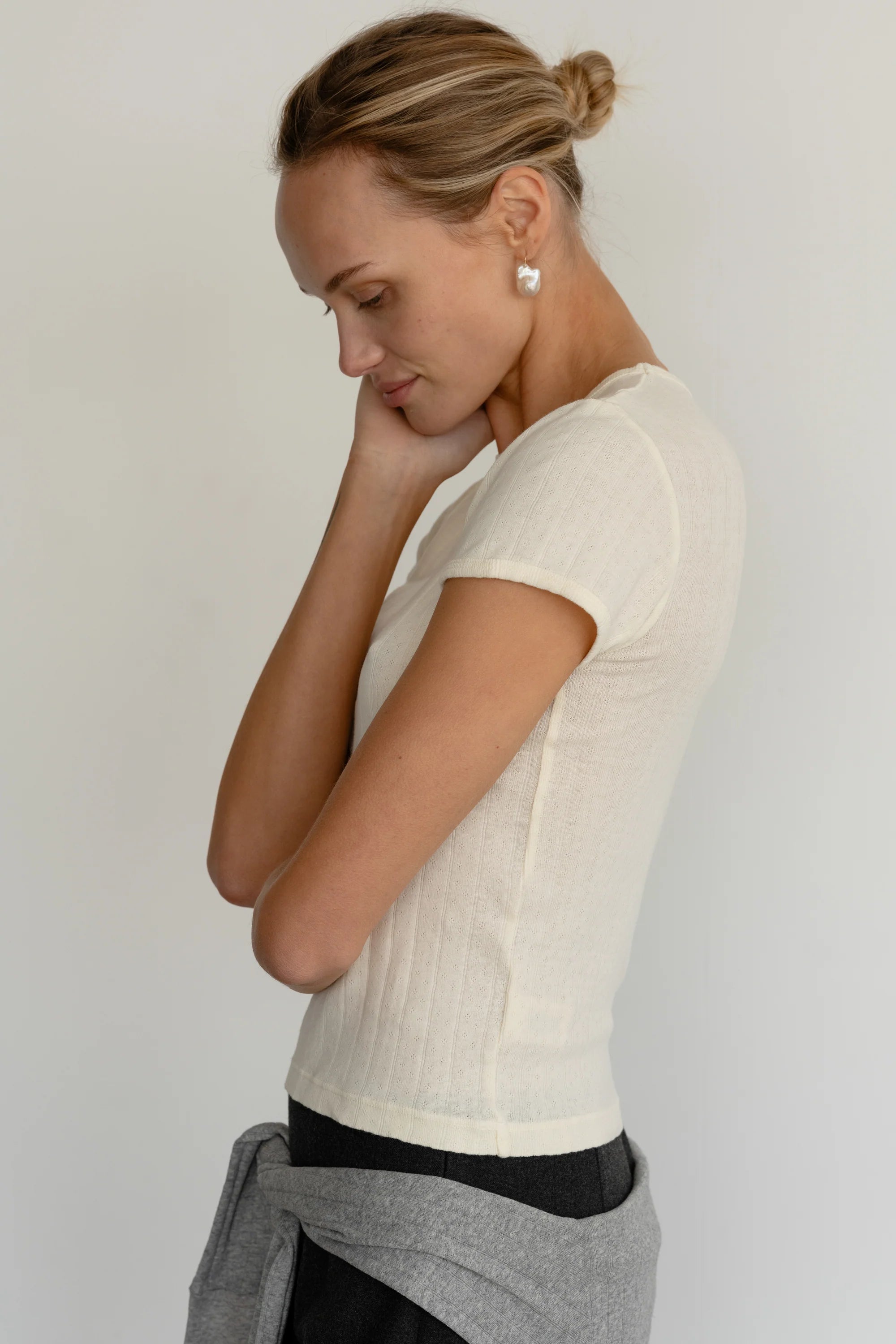 Pointelle Baby Tee, Creme