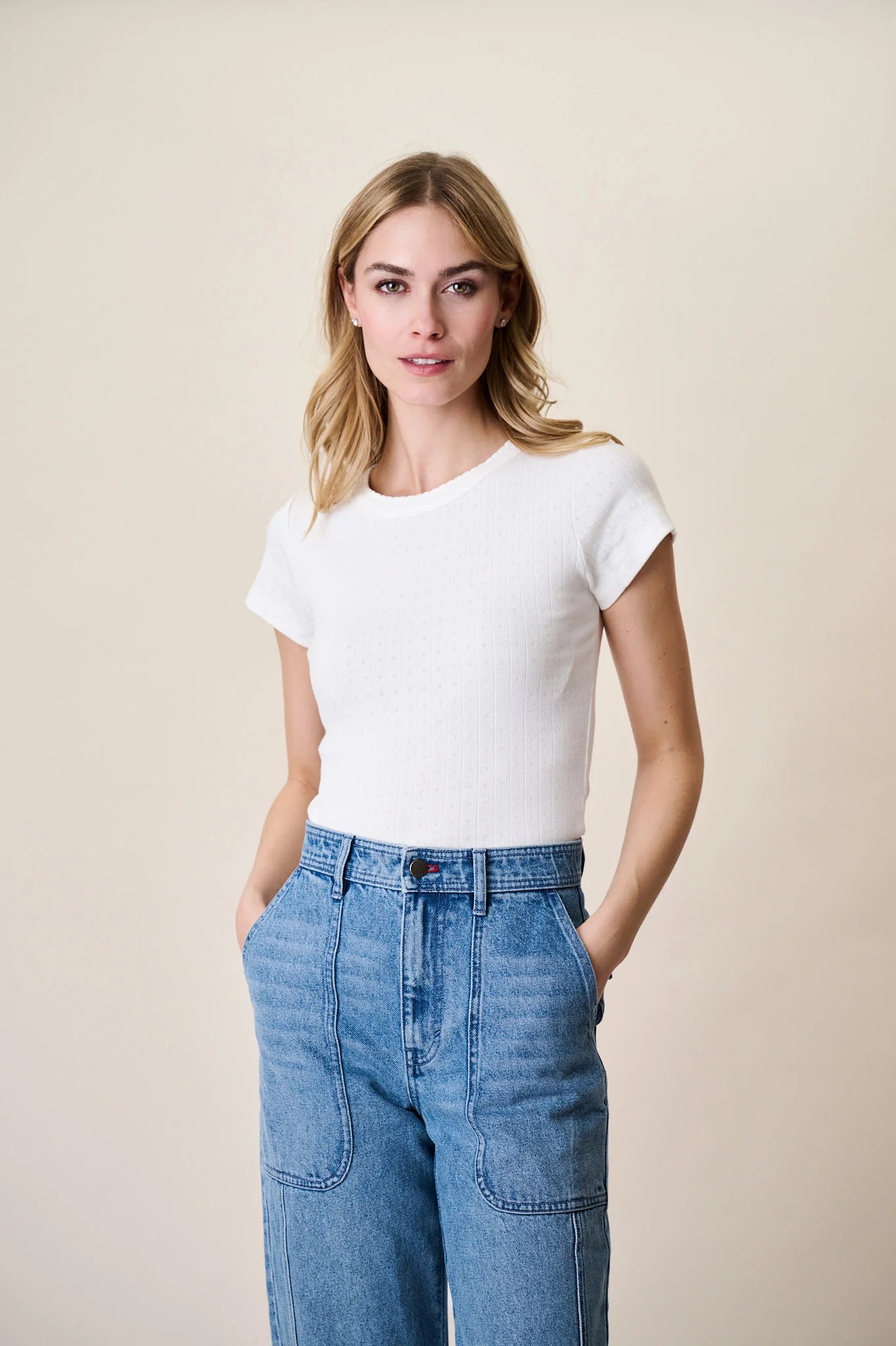 Pointelle Crewneck Tee, White