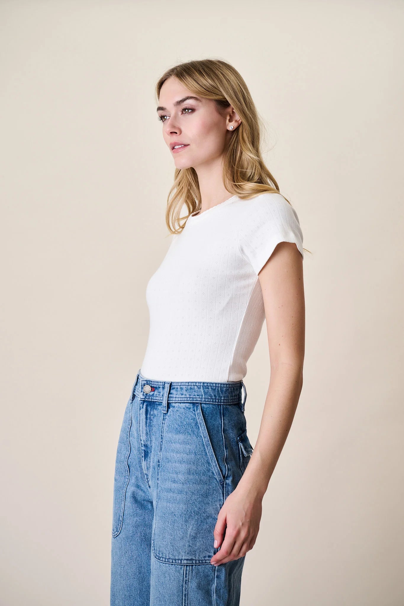 Pointelle Crewneck Tee, White
