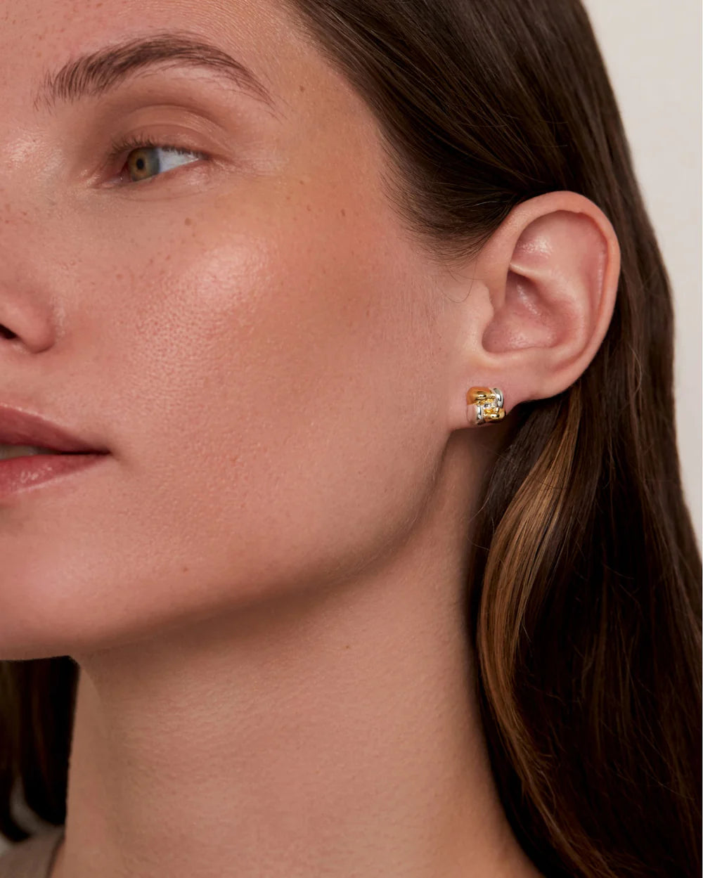Mini Woven Square Earrings, Two-Tone