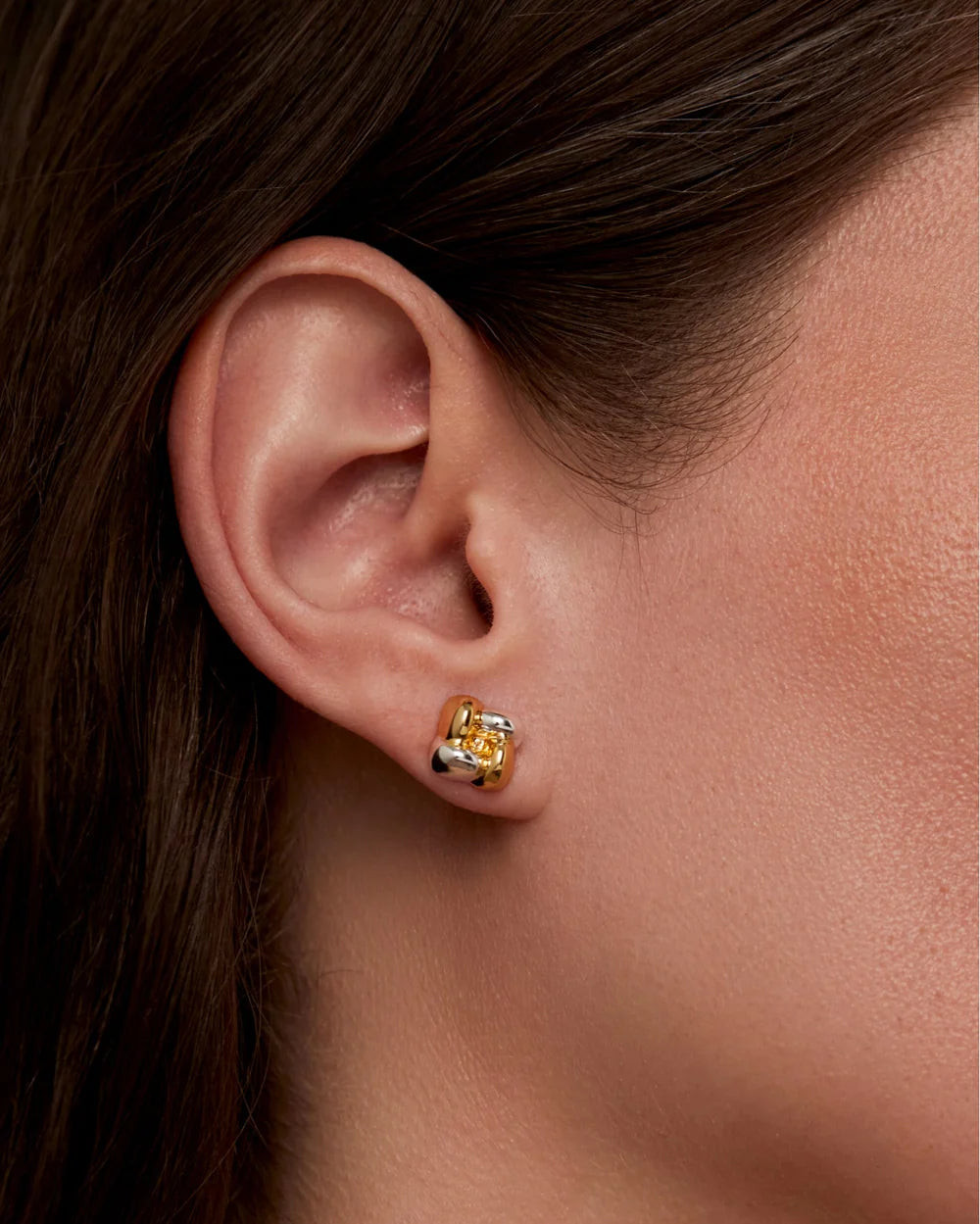 Mini Woven Square Earrings, Two-Tone