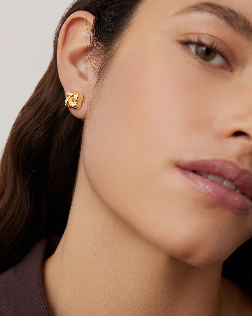 Mini Woven Square Earrings, Gold