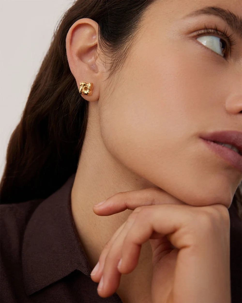 Mini Woven Square Earrings, Gold
