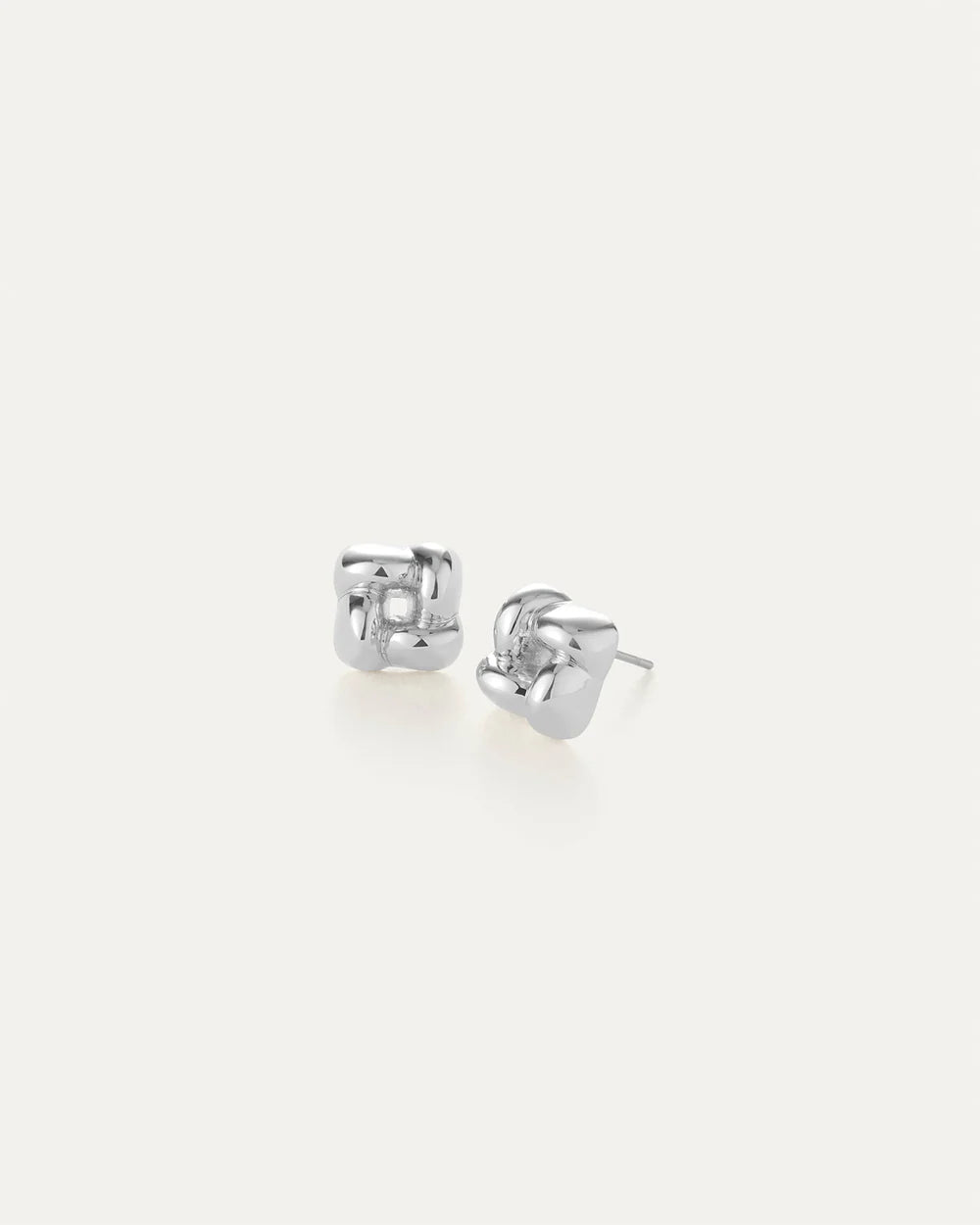 Mini Woven Square Earrings, Silver