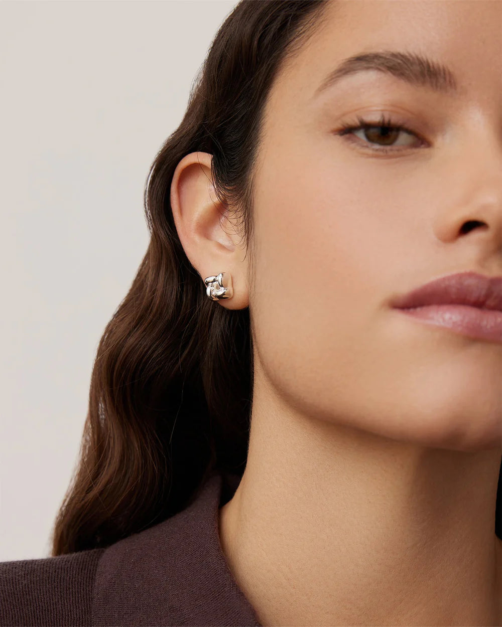 Mini Woven Square Earrings, Silver