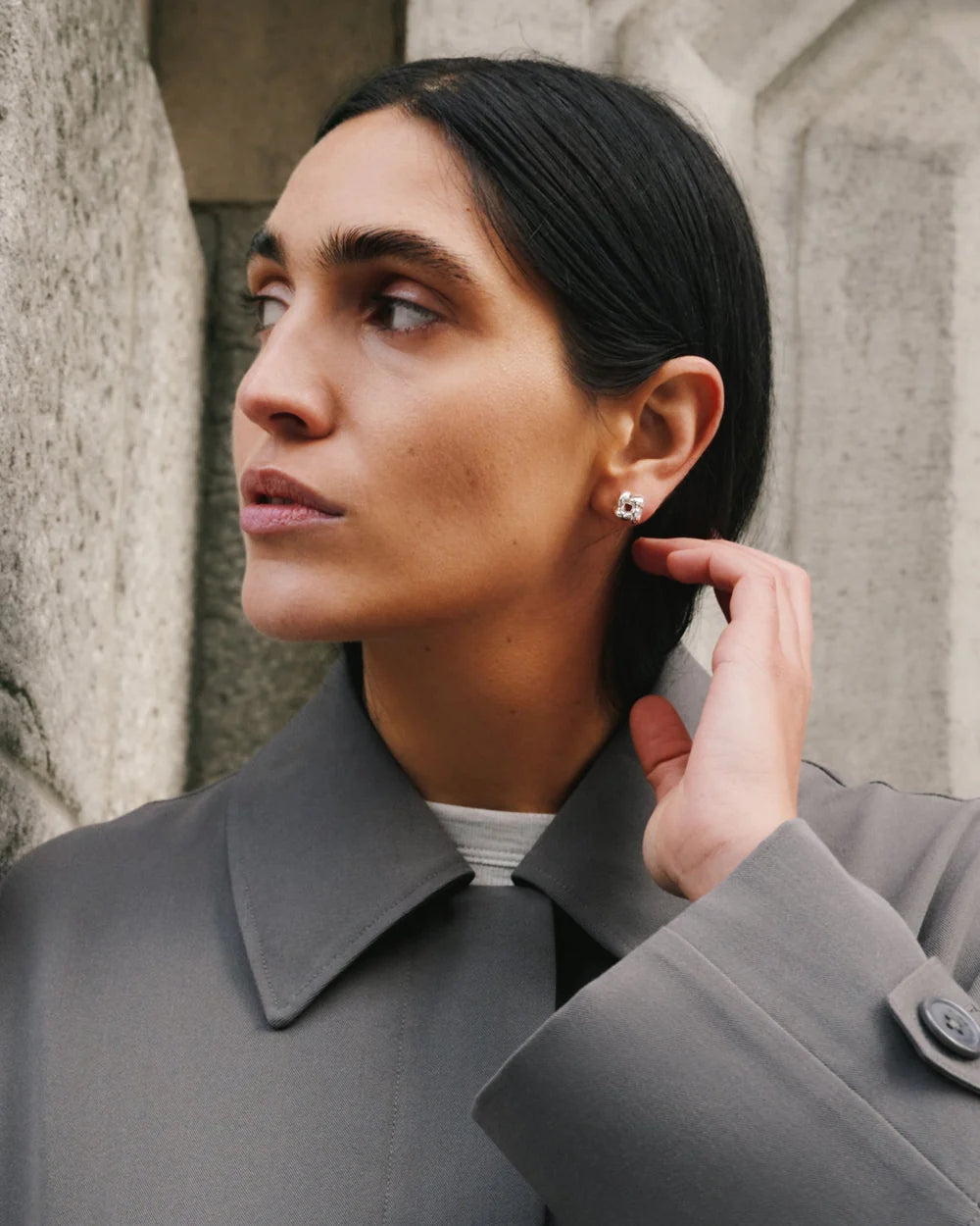 Mini Woven Square Earrings, Silver