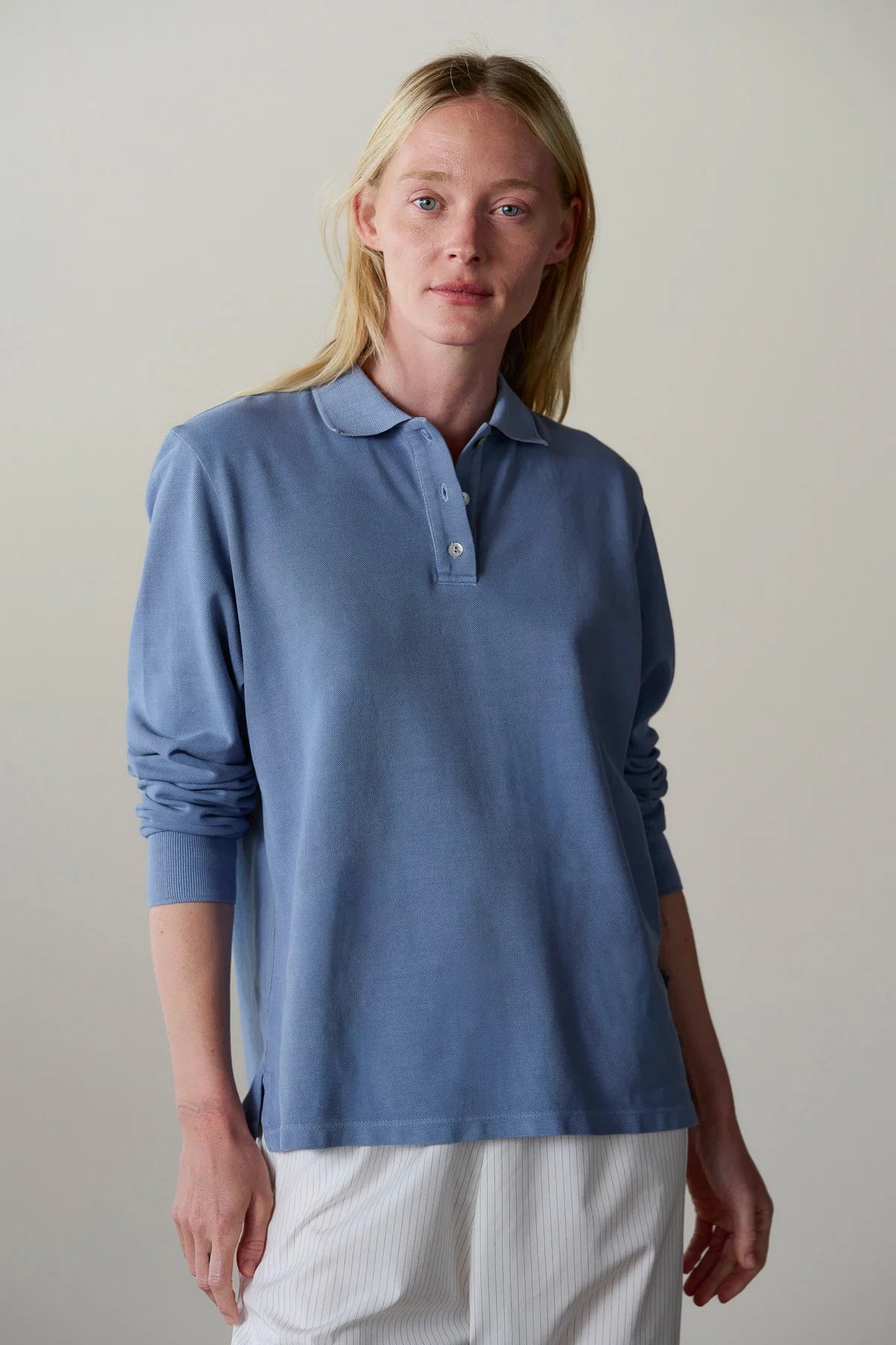 Pique Longsleeve Polo, Cornflower