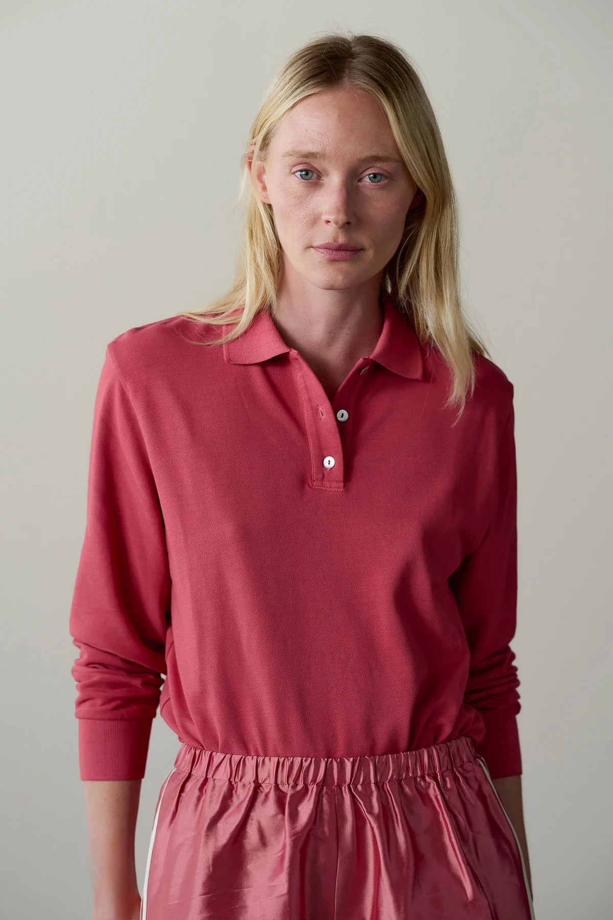 Pique Longsleeve Polo, Raspberry