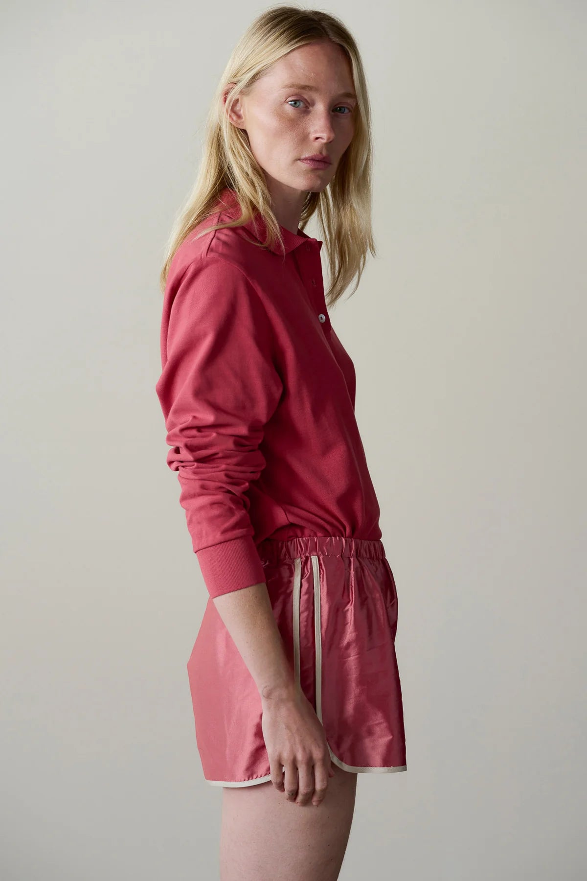 Pique Longsleeve Polo, Raspberry