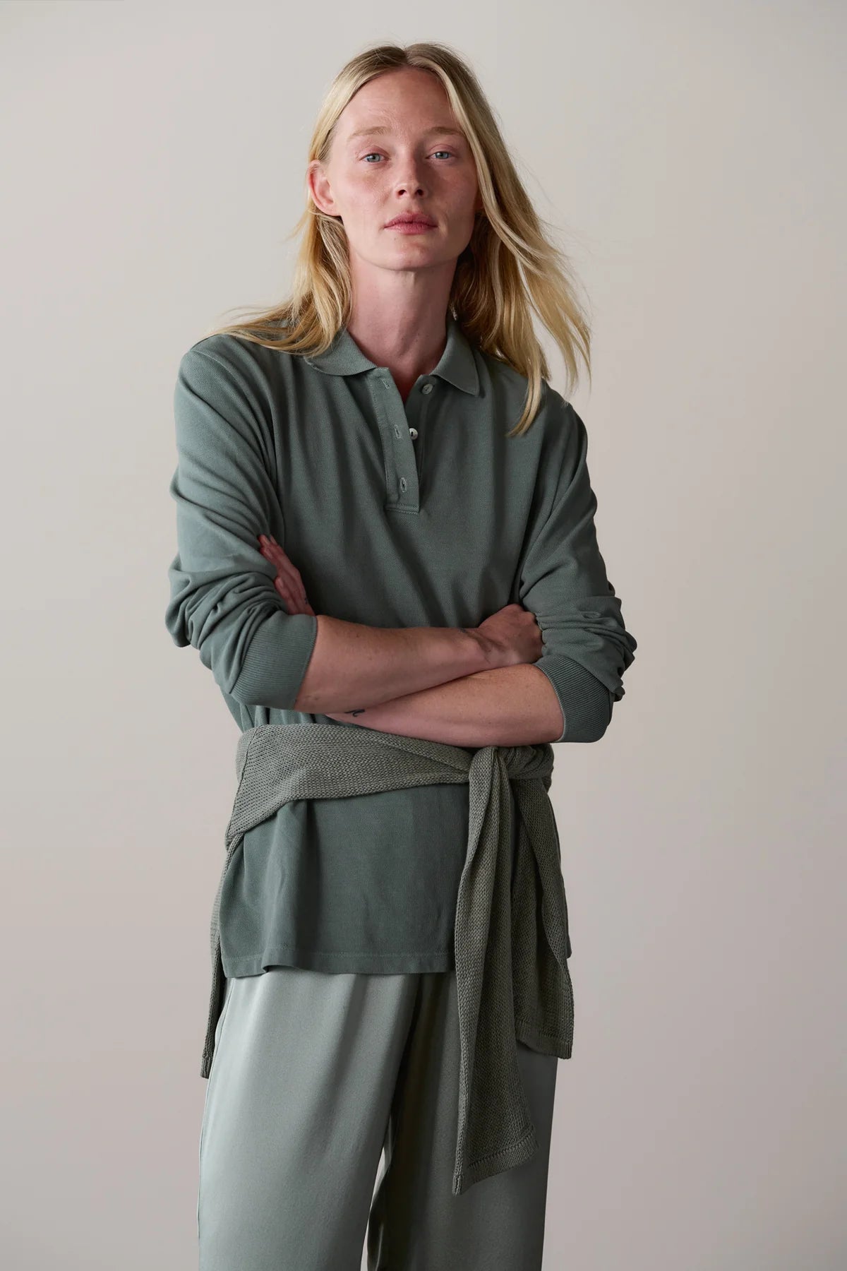 Pique Longsleeve Polo, Sage