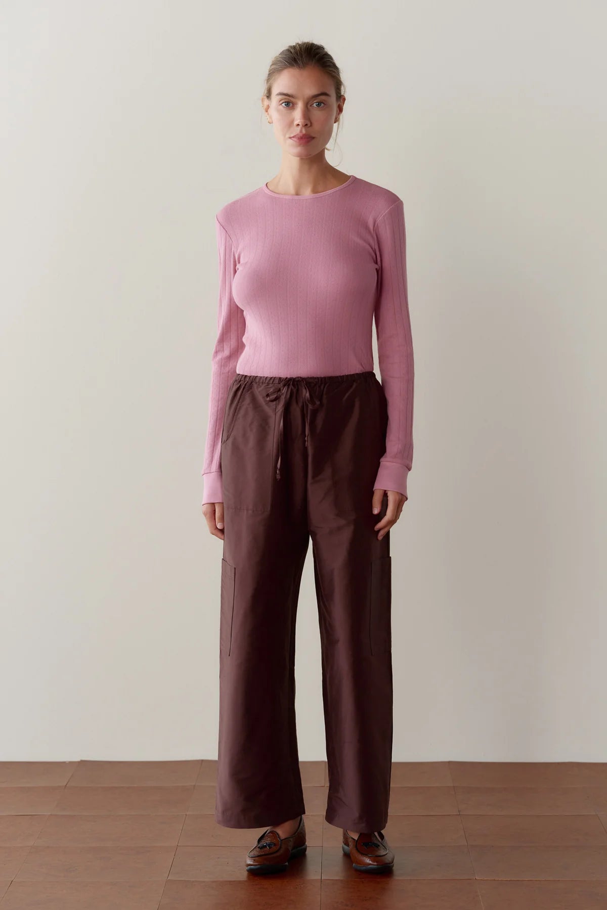 Silk Taffeta Cargo Pant, Espresso