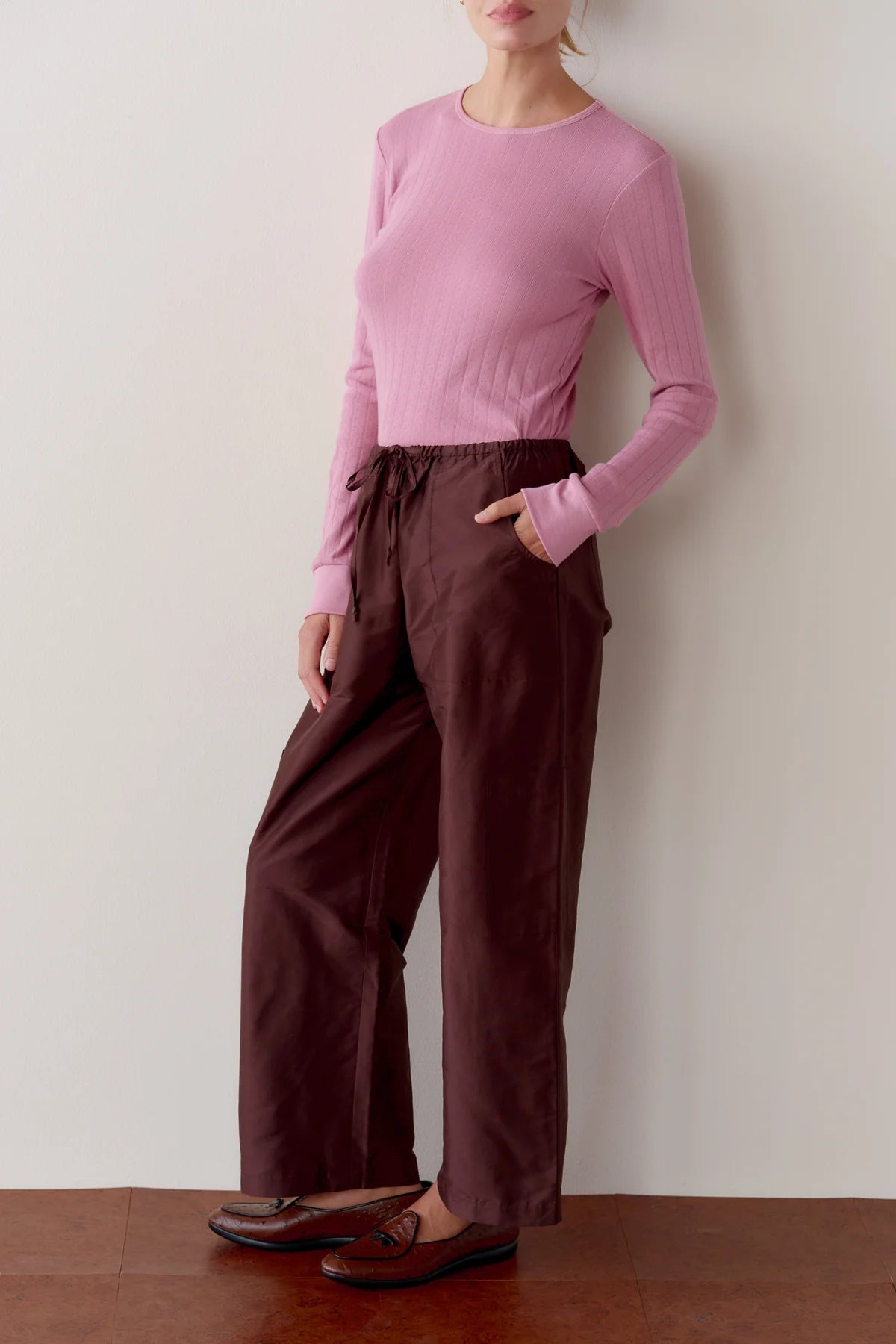Silk Taffeta Cargo Pant, Espresso