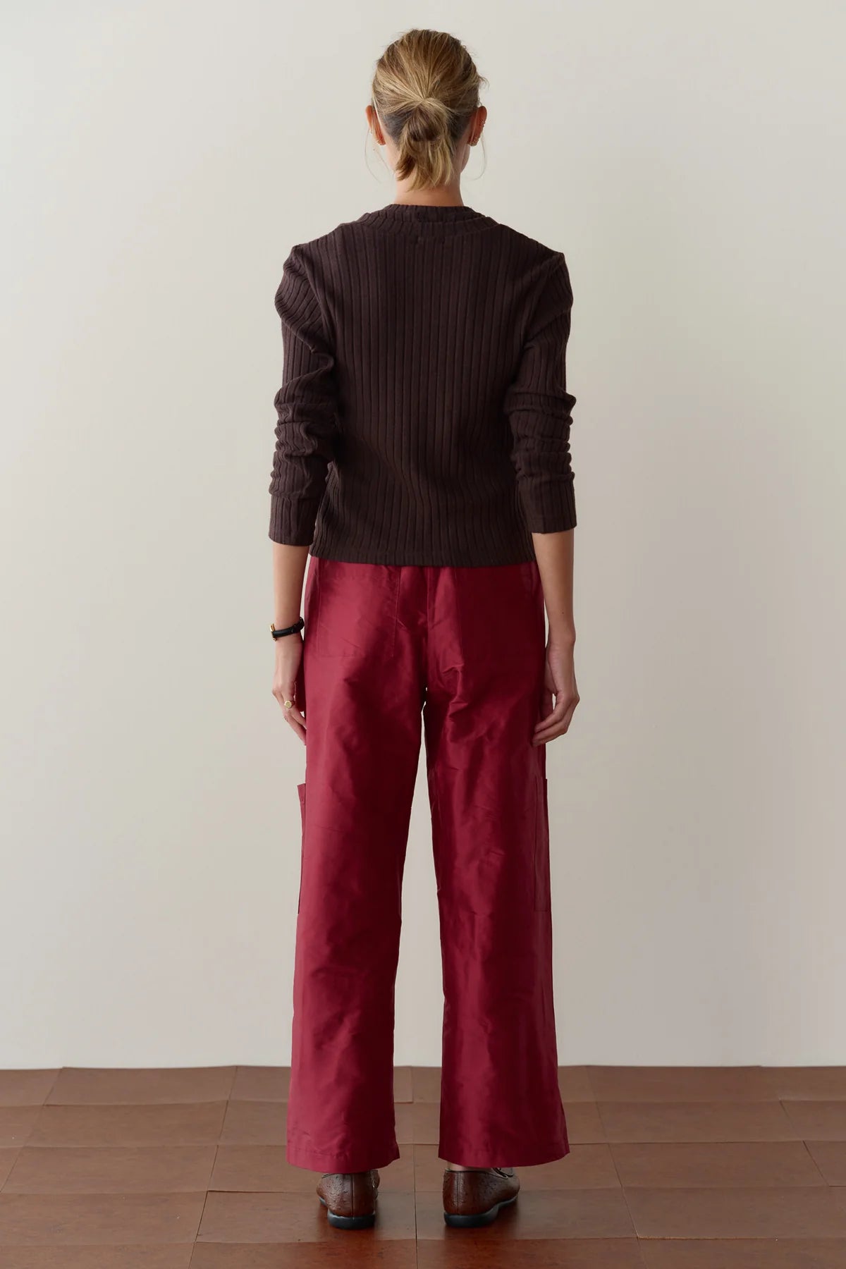 Silk Taffeta Cargo Pant, Oxblood