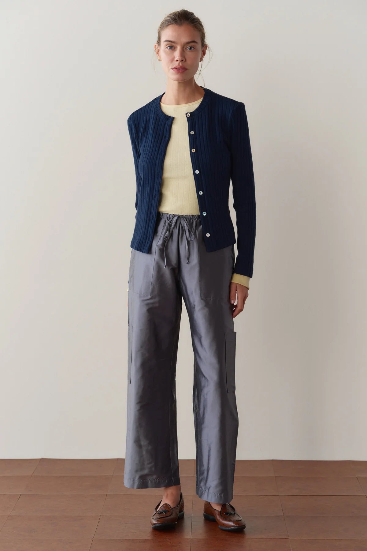 Silk Taffeta Cargo Pant, Pewter