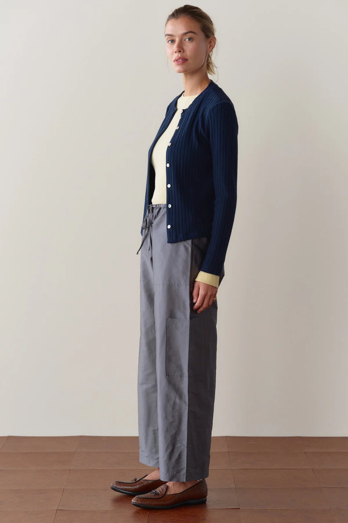 Silk Taffeta Cargo Pant, Pewter