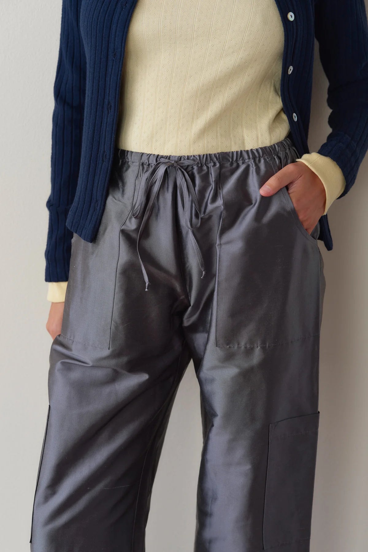 Silk Taffeta Cargo Pant, Pewter