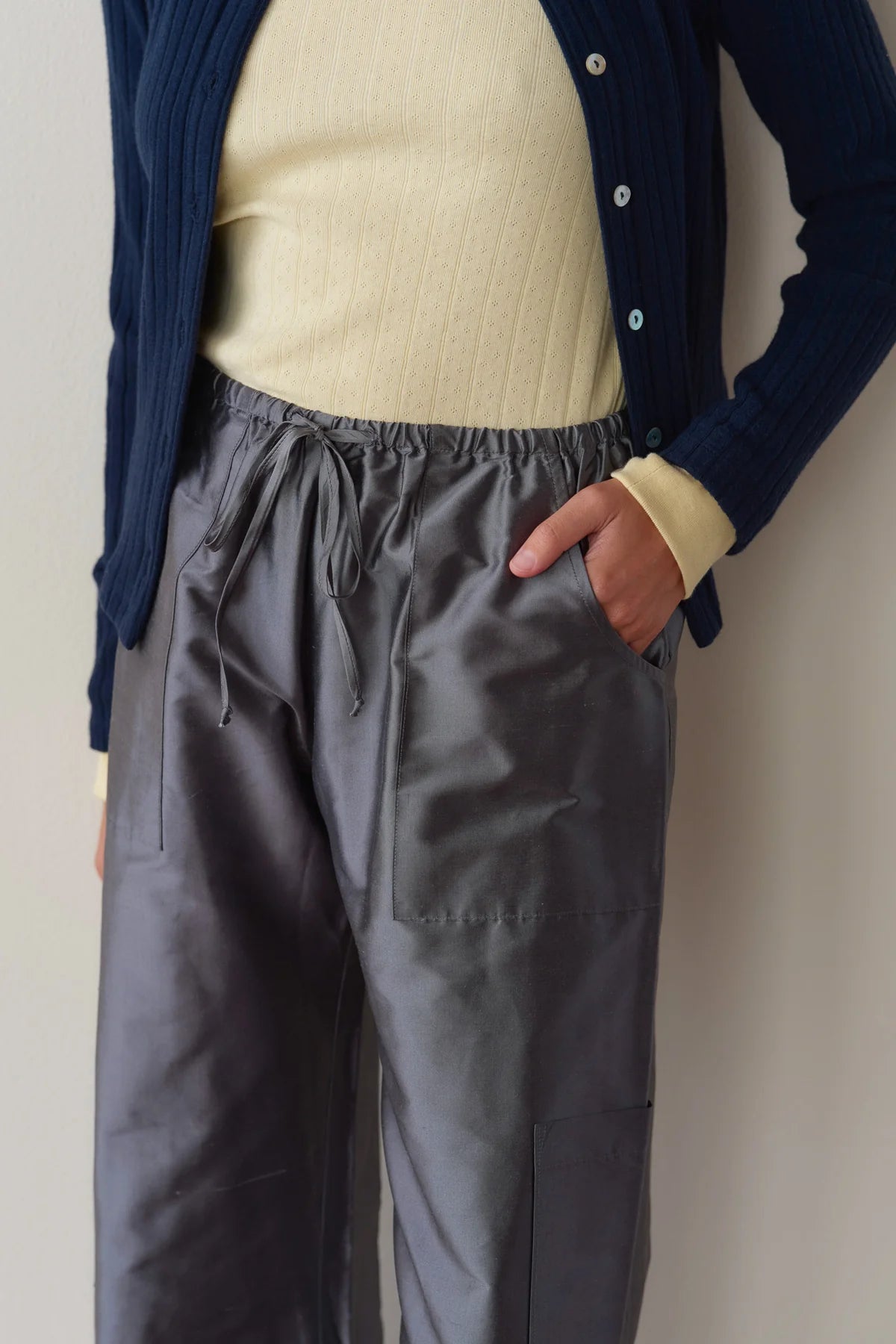 Silk Taffeta Cargo Pant, Pewter