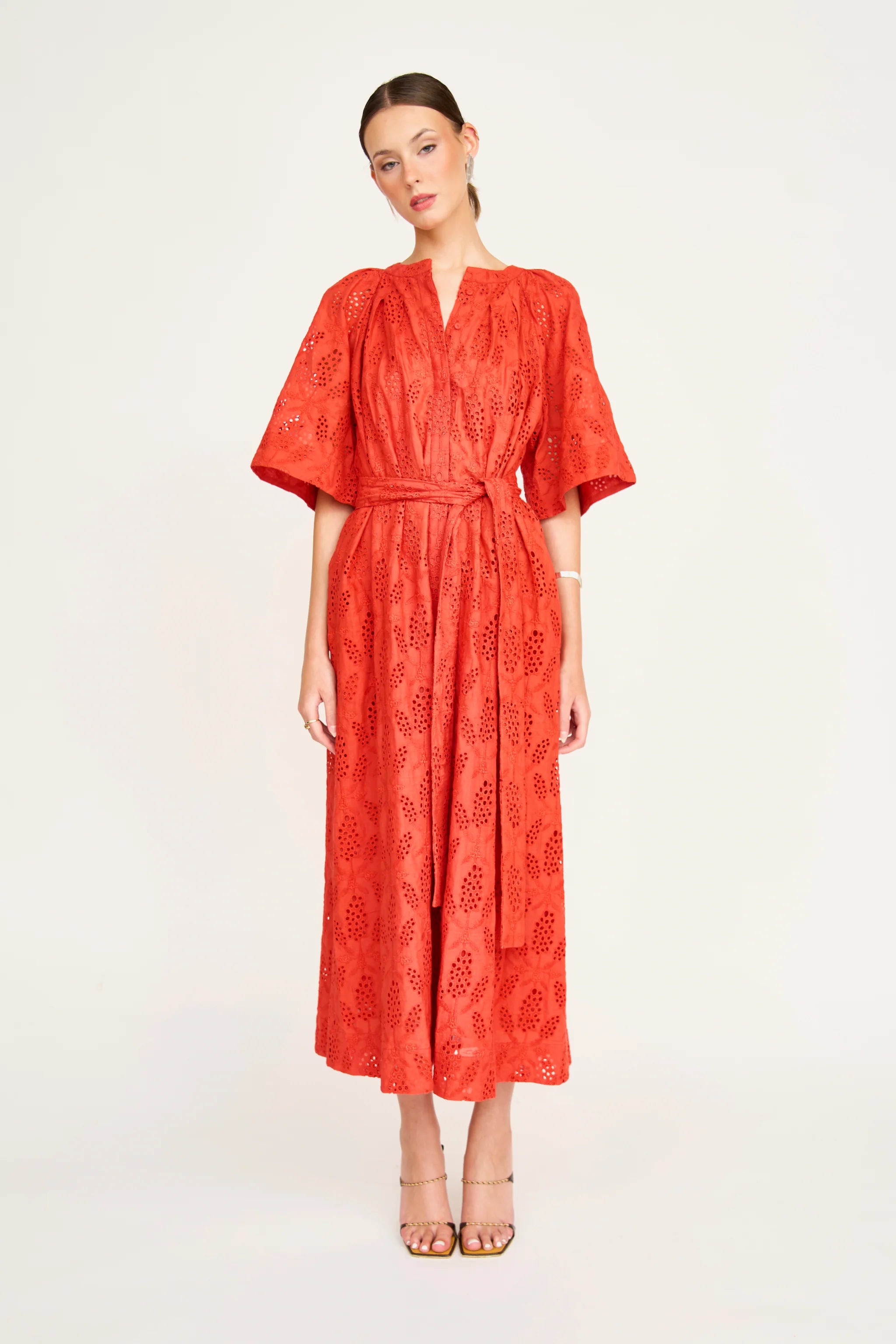 Somerset Dress, Chili Hyacinth Eyelet
