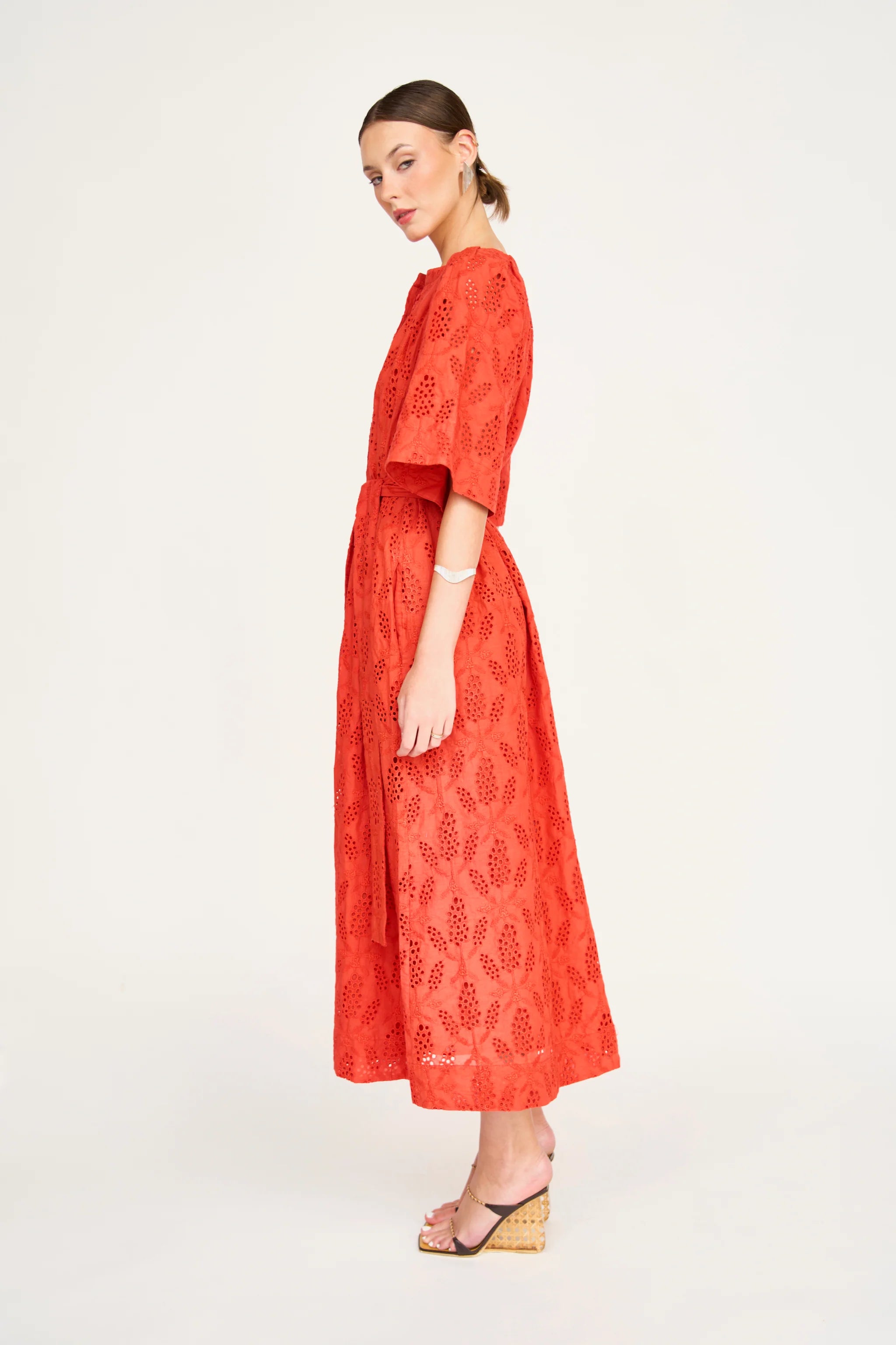 Somerset Dress, Chili Hyacinth Eyelet