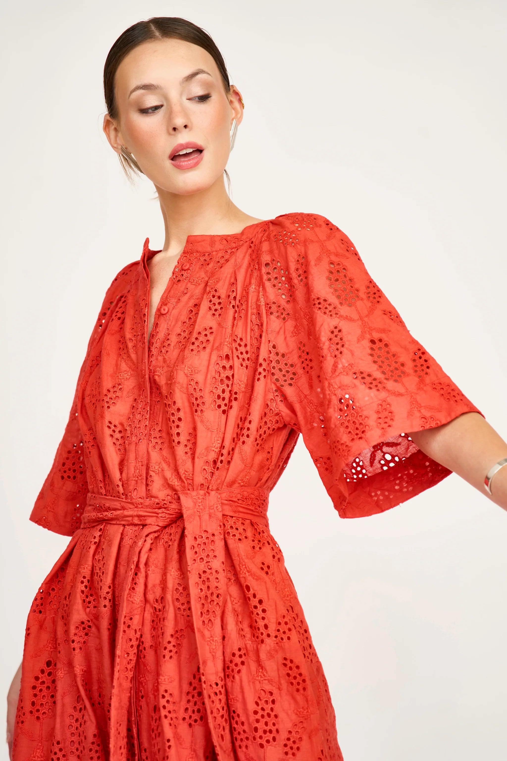 Somerset Dress, Chili Hyacinth Eyelet