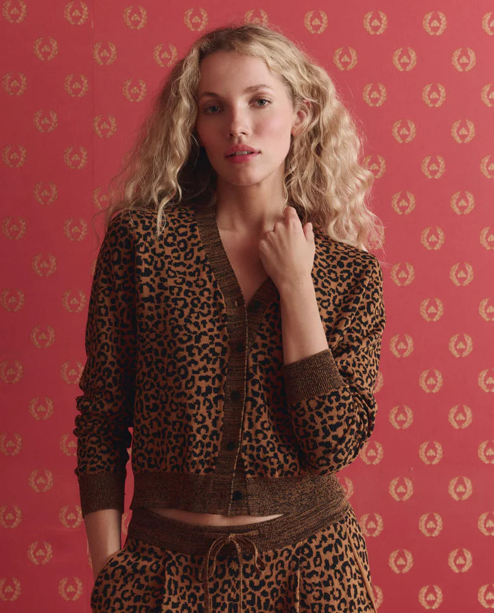 V Neck Cardigan, Leopard